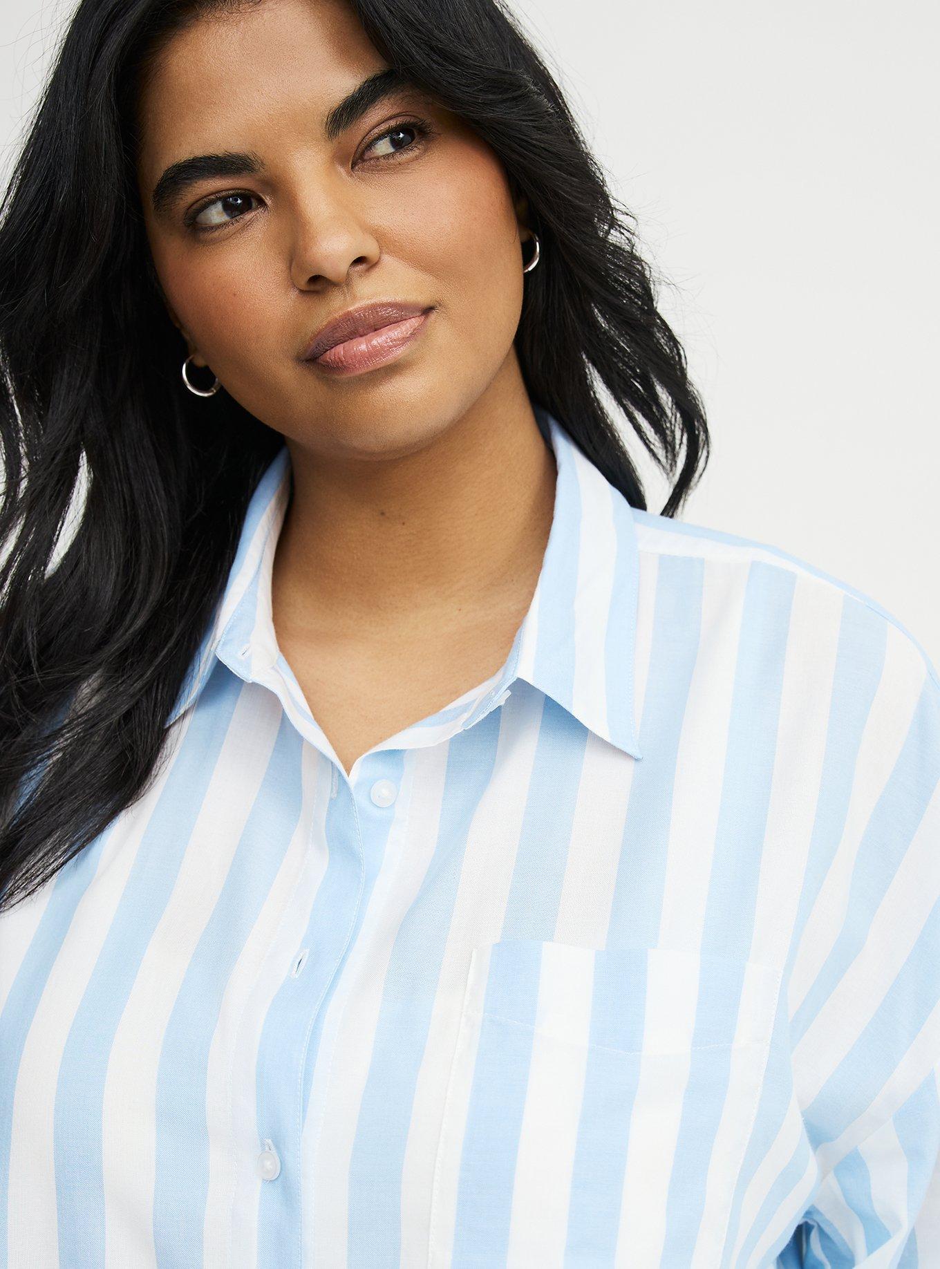 Drop-Shoulder Button-Down Shirt, ARISE STRIPE BLUE, alternate
