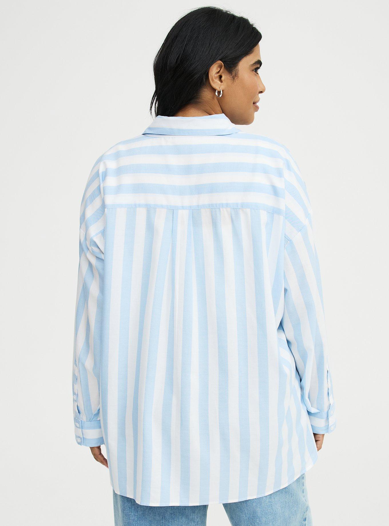 Drop-Shoulder Button-Down Shirt, ARISE STRIPE BLUE, alternate