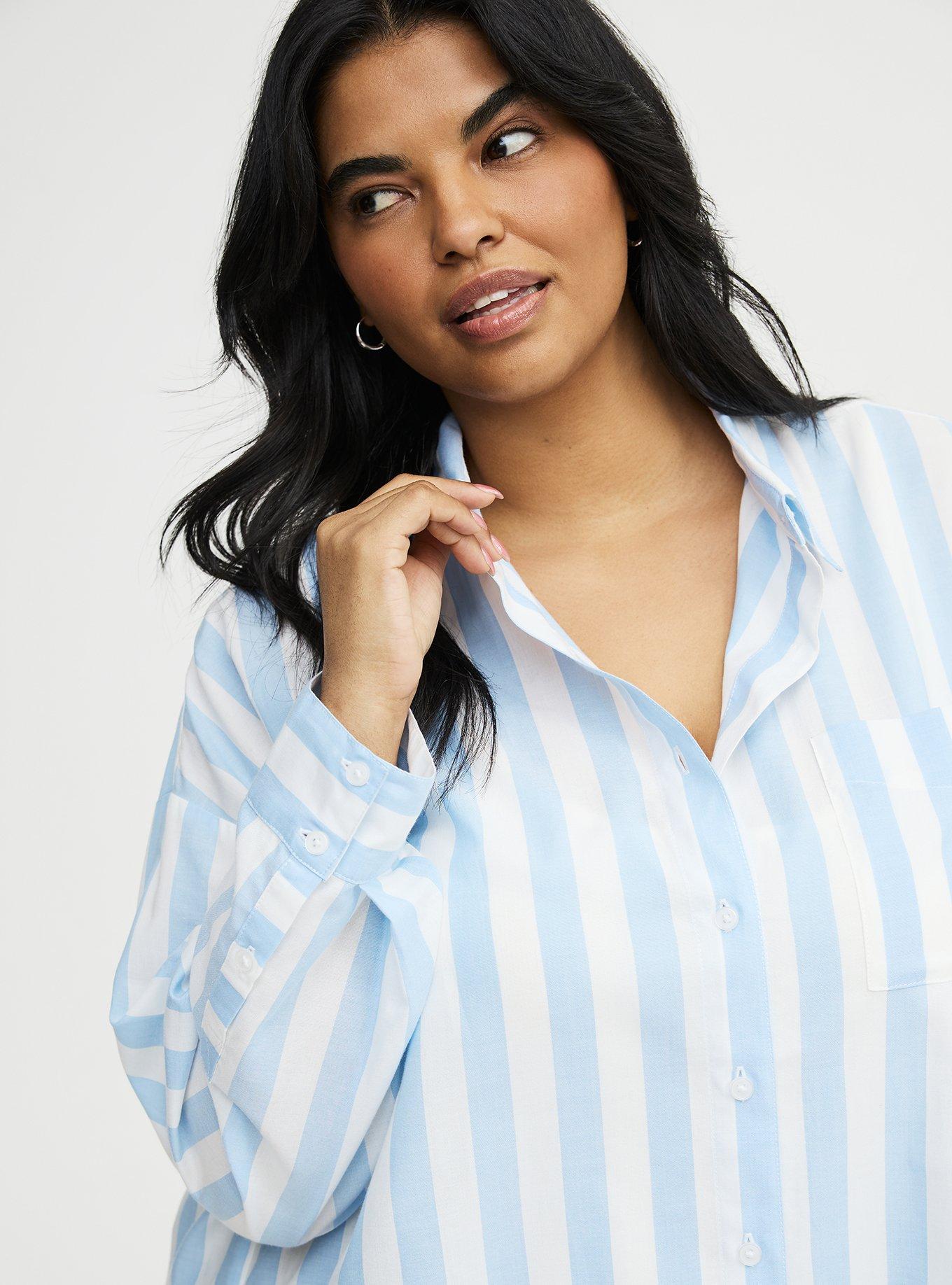 Drop-Shoulder Button-Down Shirt, ARISE STRIPE BLUE, alternate