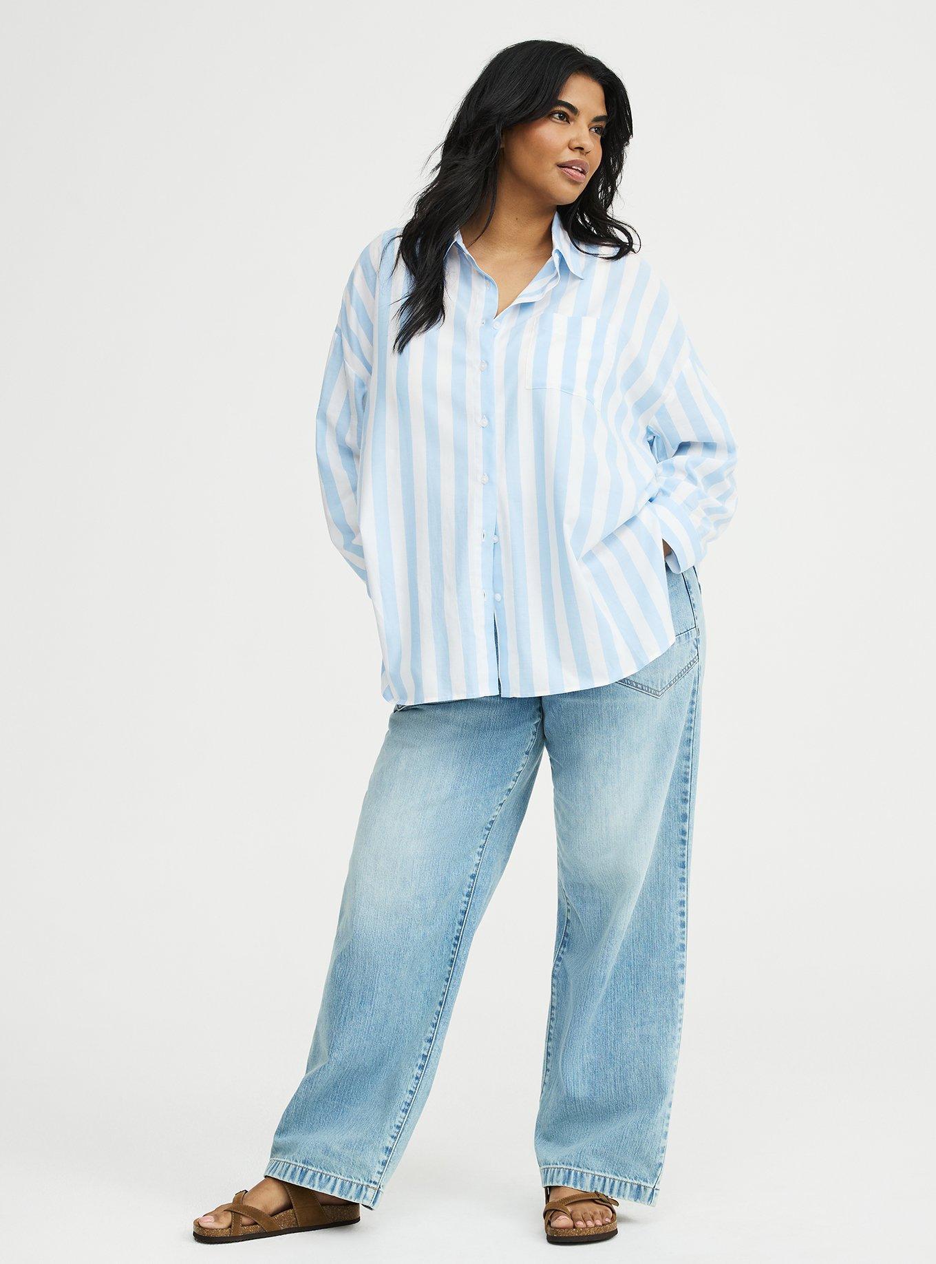 Drop-Shoulder Button-Down Shirt, ARISE STRIPE BLUE, alternate