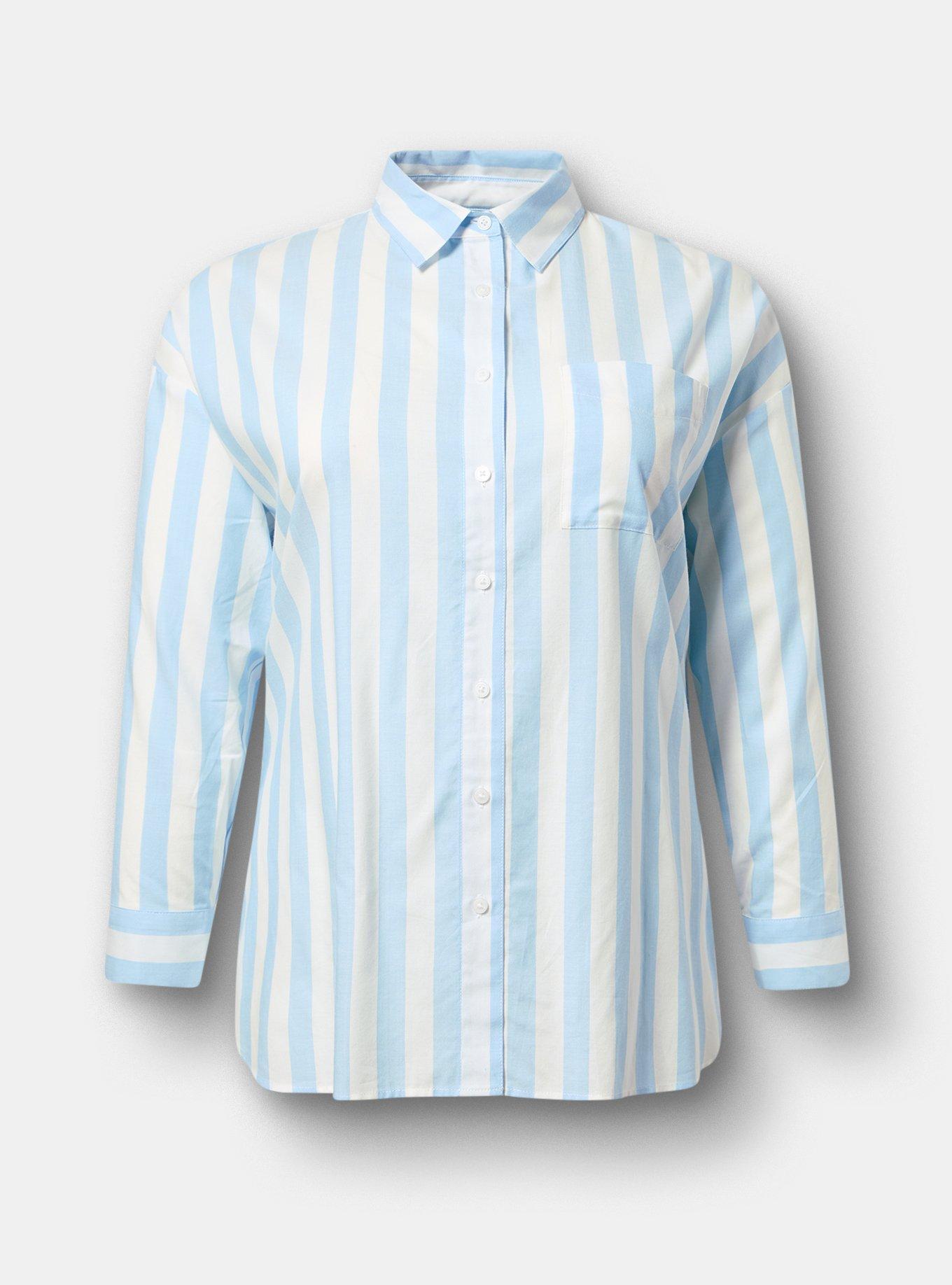 Drop-Shoulder Button-Down Shirt, ARISE STRIPE BLUE, hi-res