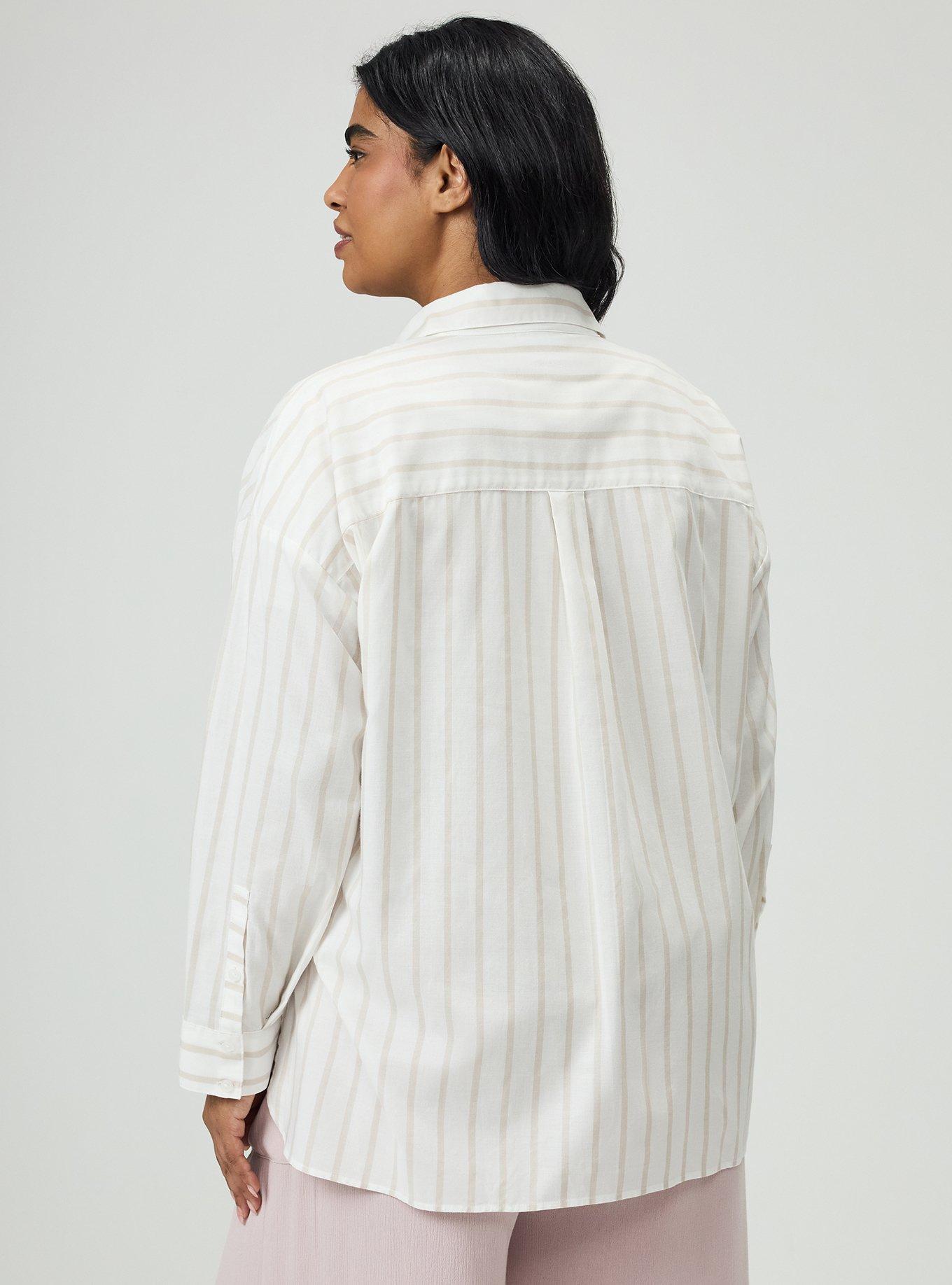 Drop-Shoulder Button-Down Shirt, IONE STRIPE TAN, alternate