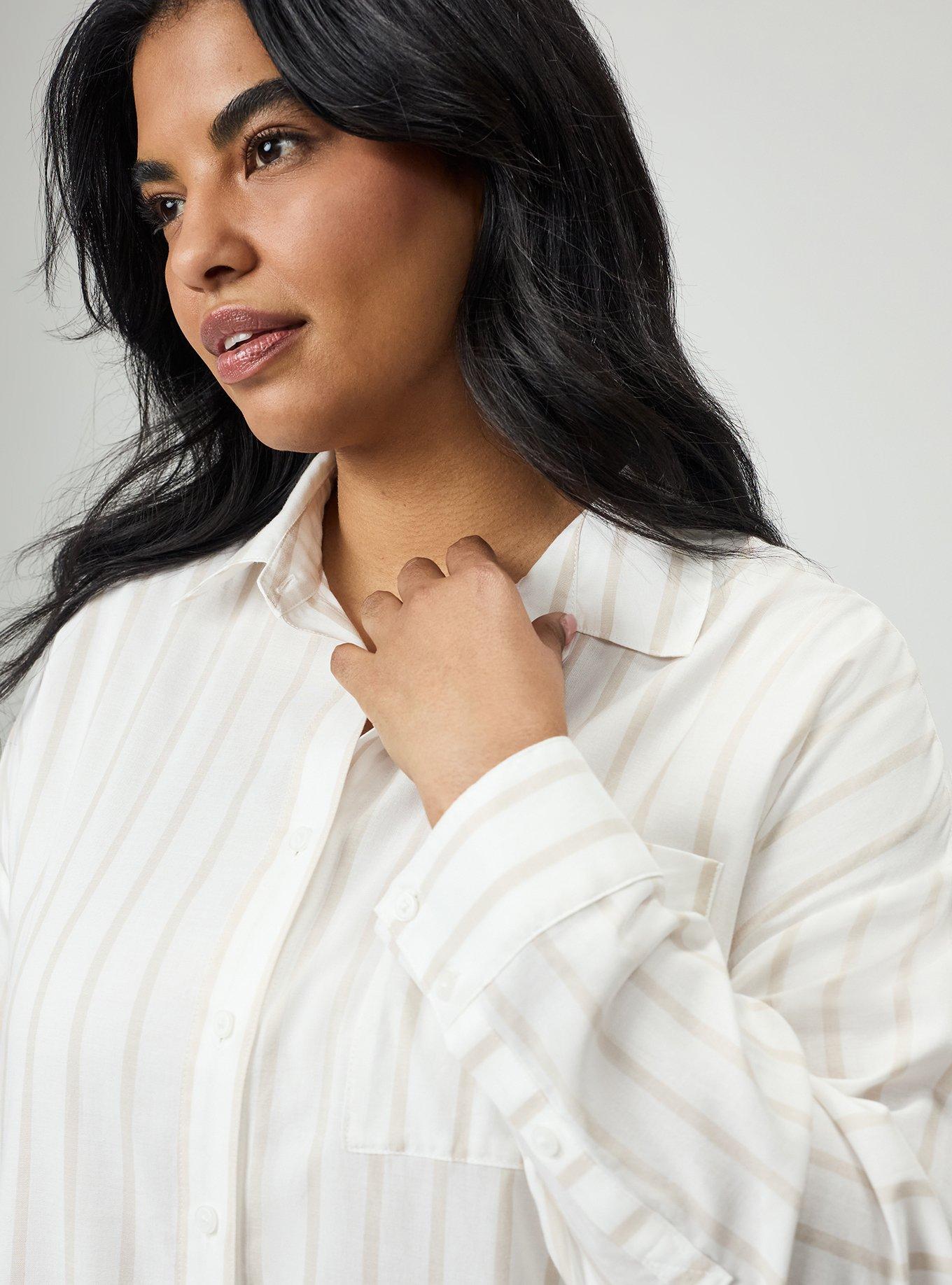 Drop-Shoulder Button-Down Shirt, IONE STRIPE TAN, alternate