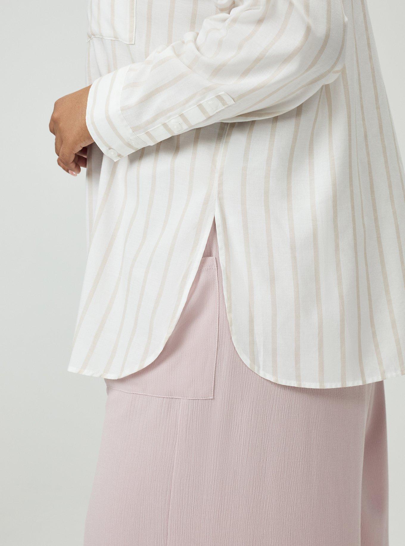 Drop-Shoulder Button-Down Shirt, IONE STRIPE TAN, alternate