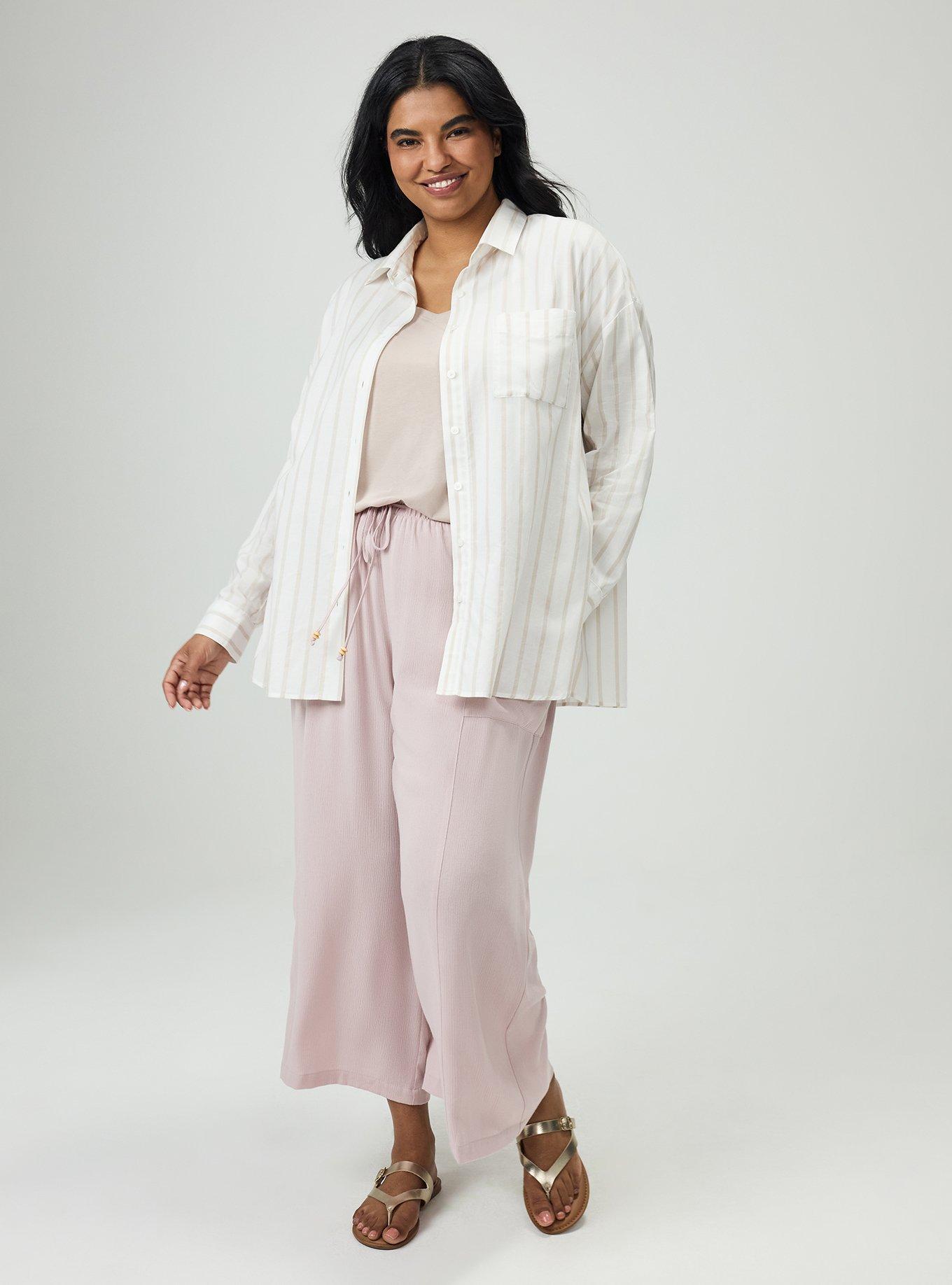 Drop-Shoulder Button-Down Shirt, IONE STRIPE TAN, alternate