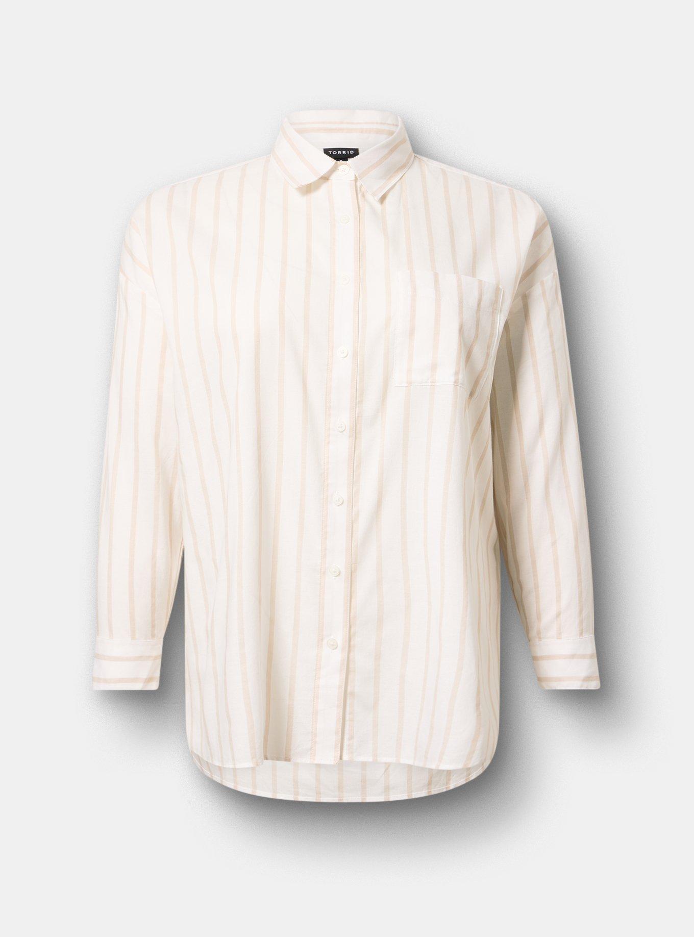 Drop-Shoulder Button-Down Shirt, IONE STRIPE TAN, hi-res