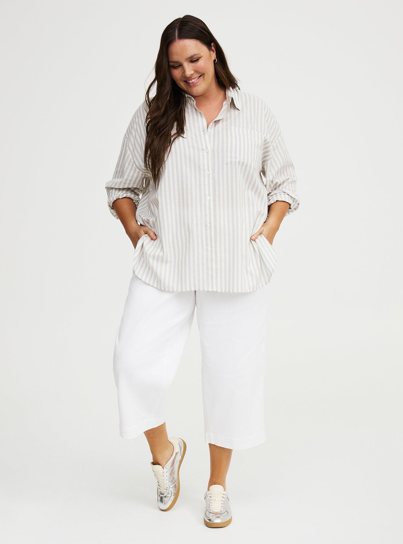 Drop-Shoulder Button-Down Shirt, XANDER STRIPE WHITE, alternate