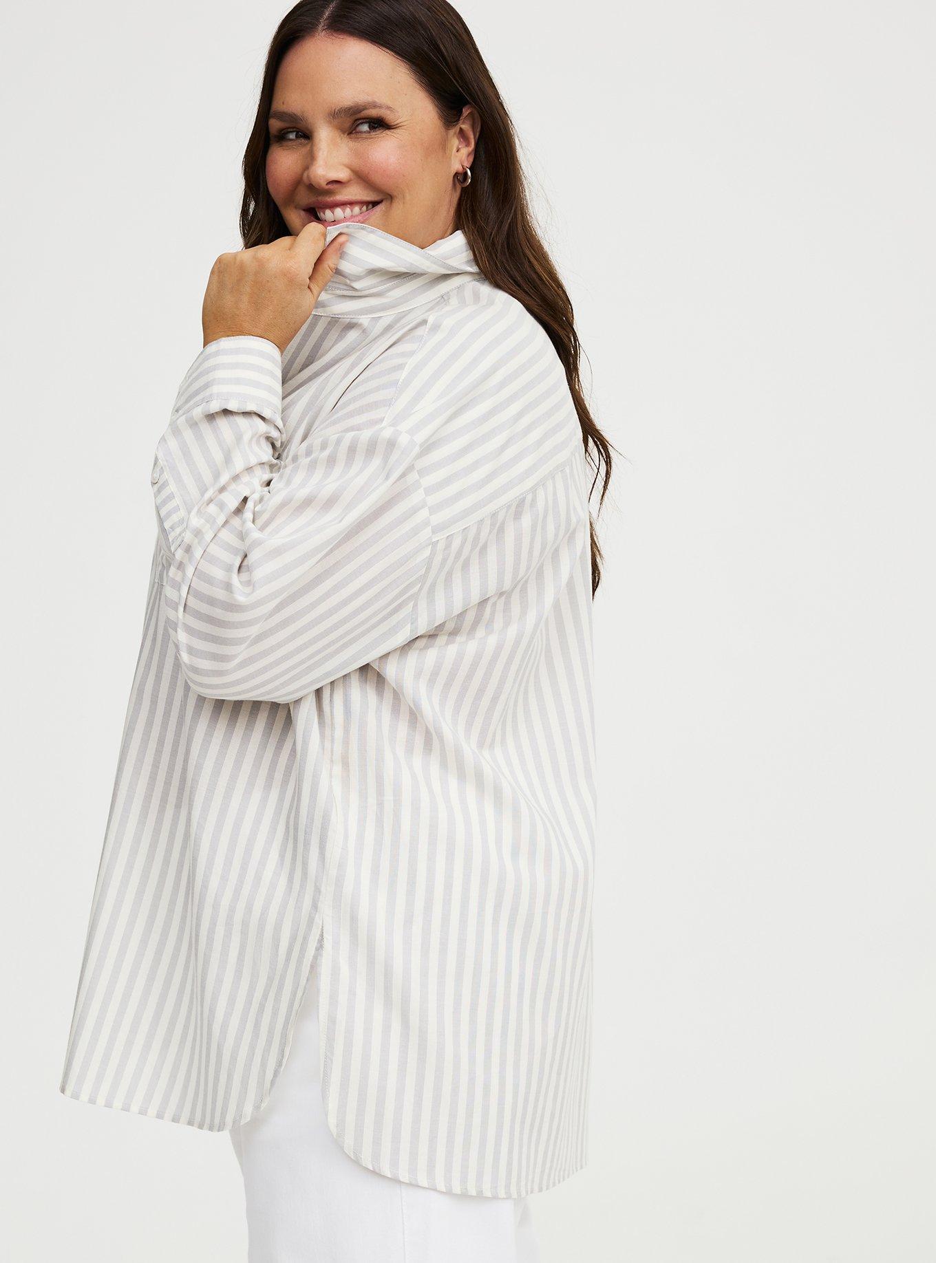 Drop-Shoulder Button-Down Shirt, XANDER STRIPE WHITE, alternate