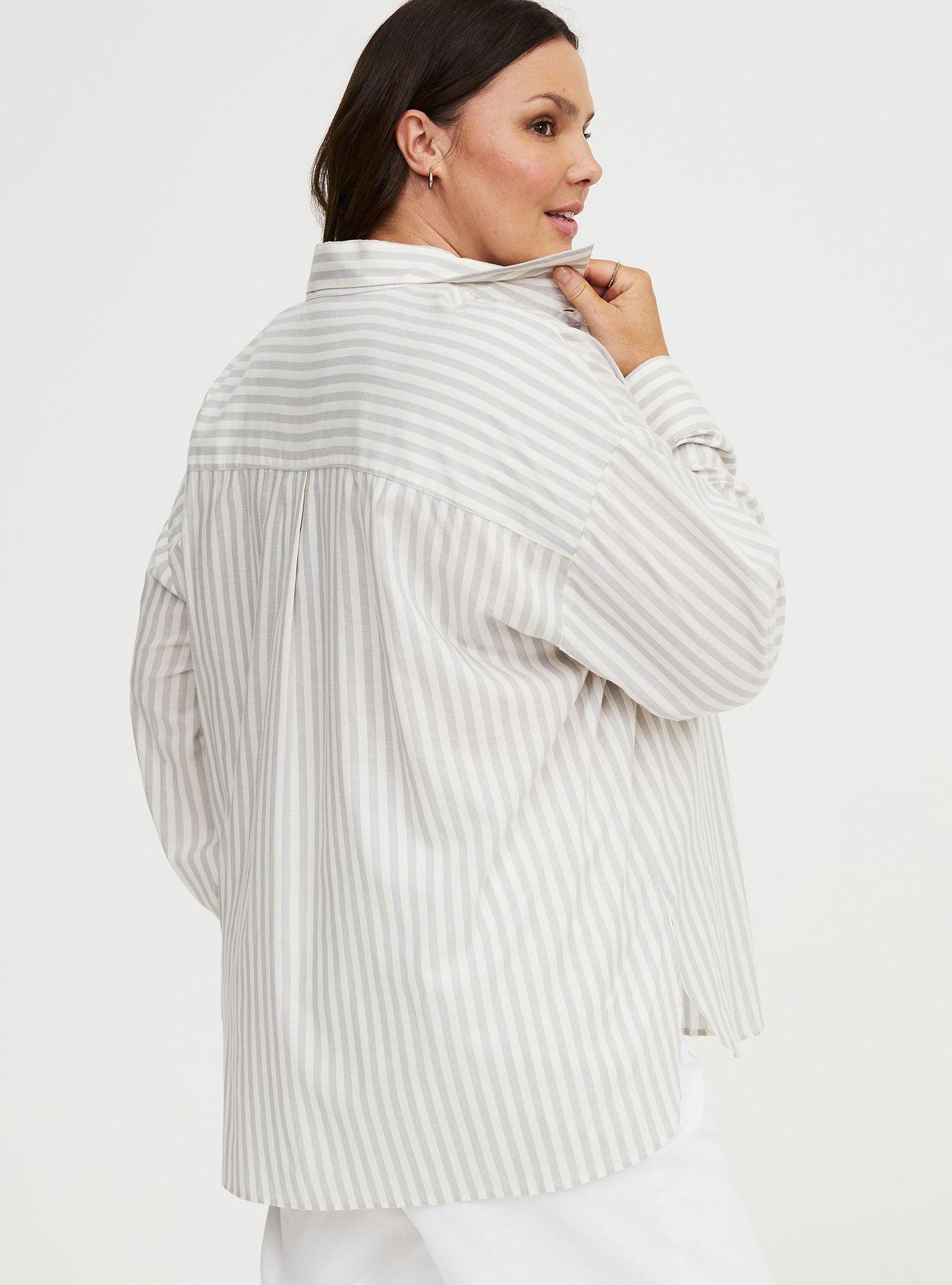 Drop-Shoulder Button-Down Shirt, XANDER STRIPE WHITE, alternate