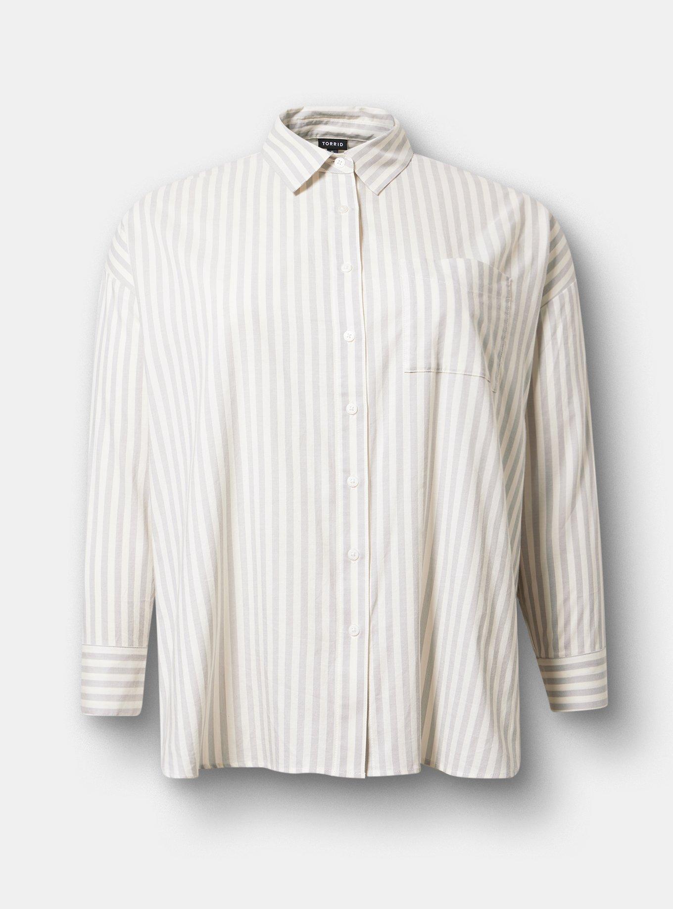 Drop-Shoulder Button-Down Shirt, XANDER STRIPE WHITE, hi-res