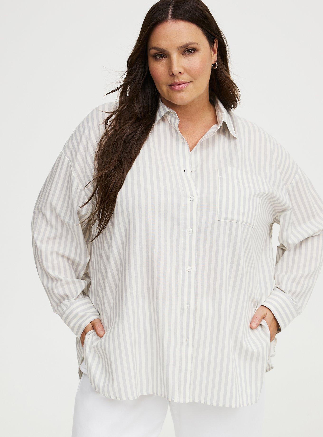 Plus Size Drop-Shoulder Button-Down Shirt, XANDER STRIPE WHITE, hi-res