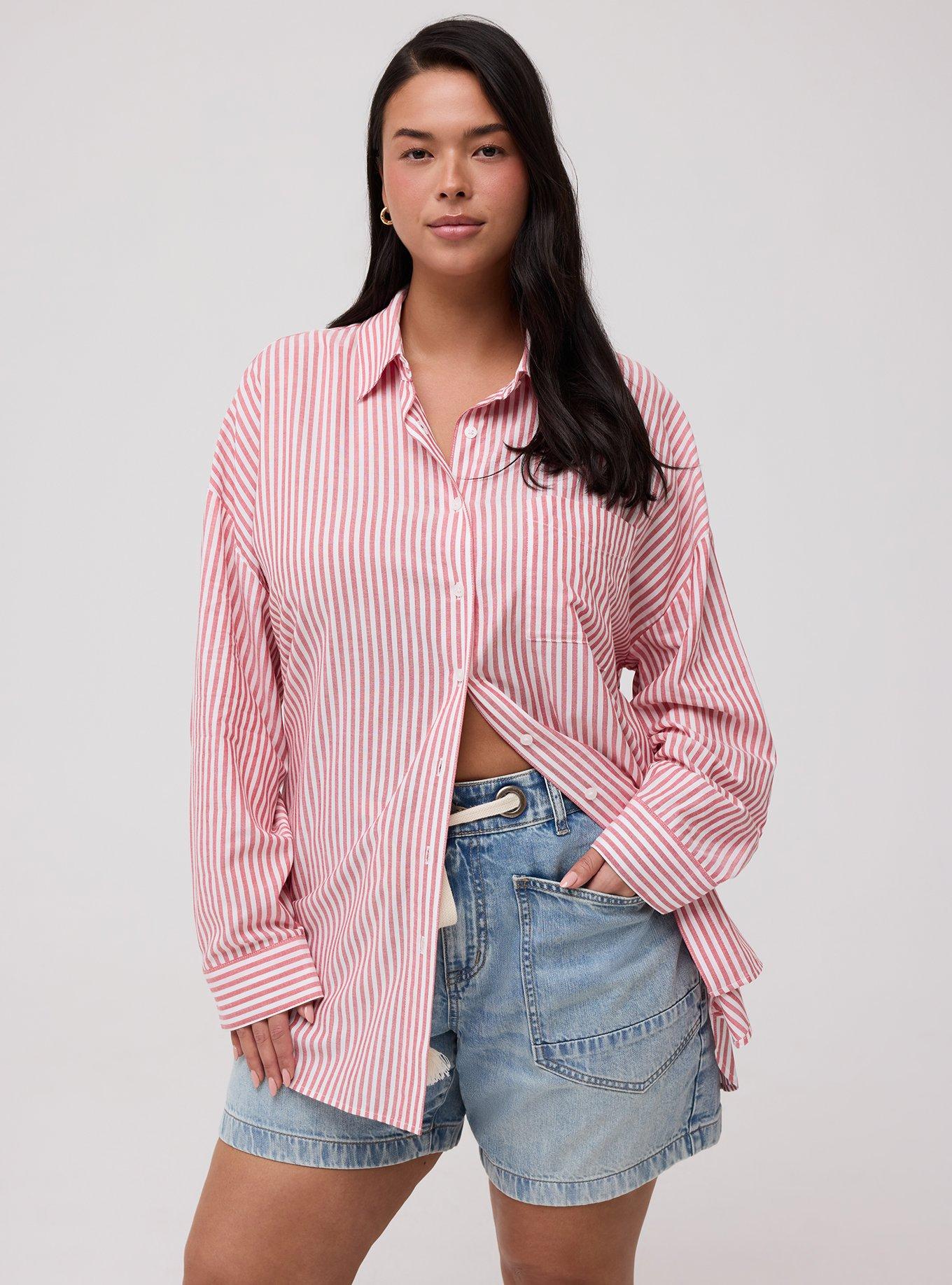 Drop-Shoulder Button-Down Shirt, KALI STRIPE ADRENALINE RUSH WHITE, hi-res