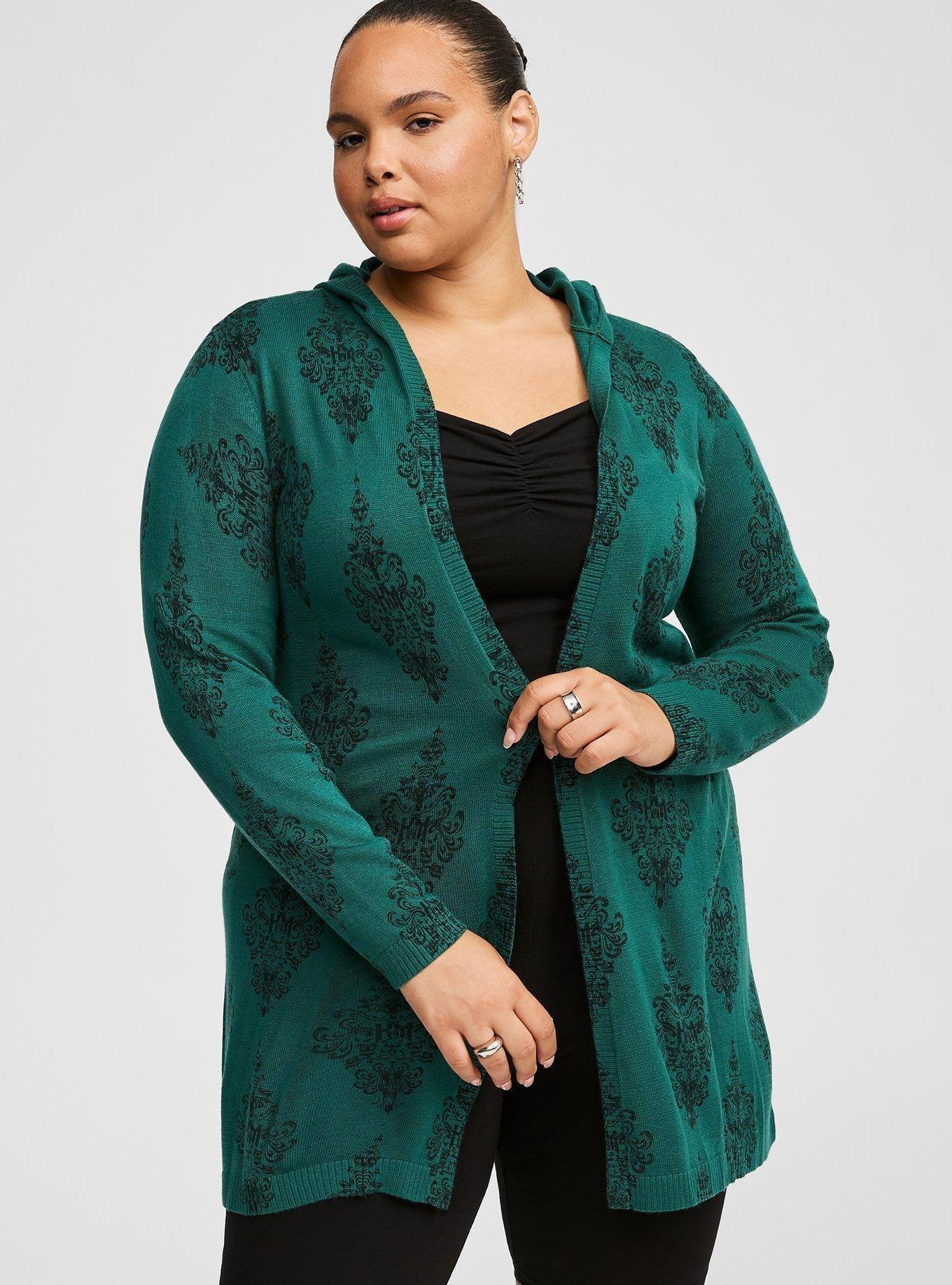 Torrid outlet Disney Haunted Mansion Wallpaper Print Hooded Open Cardigan Sweater 1X