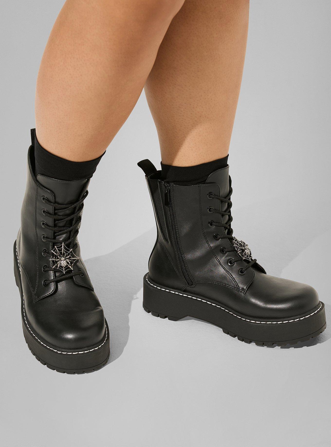 Lace-Up Flat Combat Boot With Charm (WW)