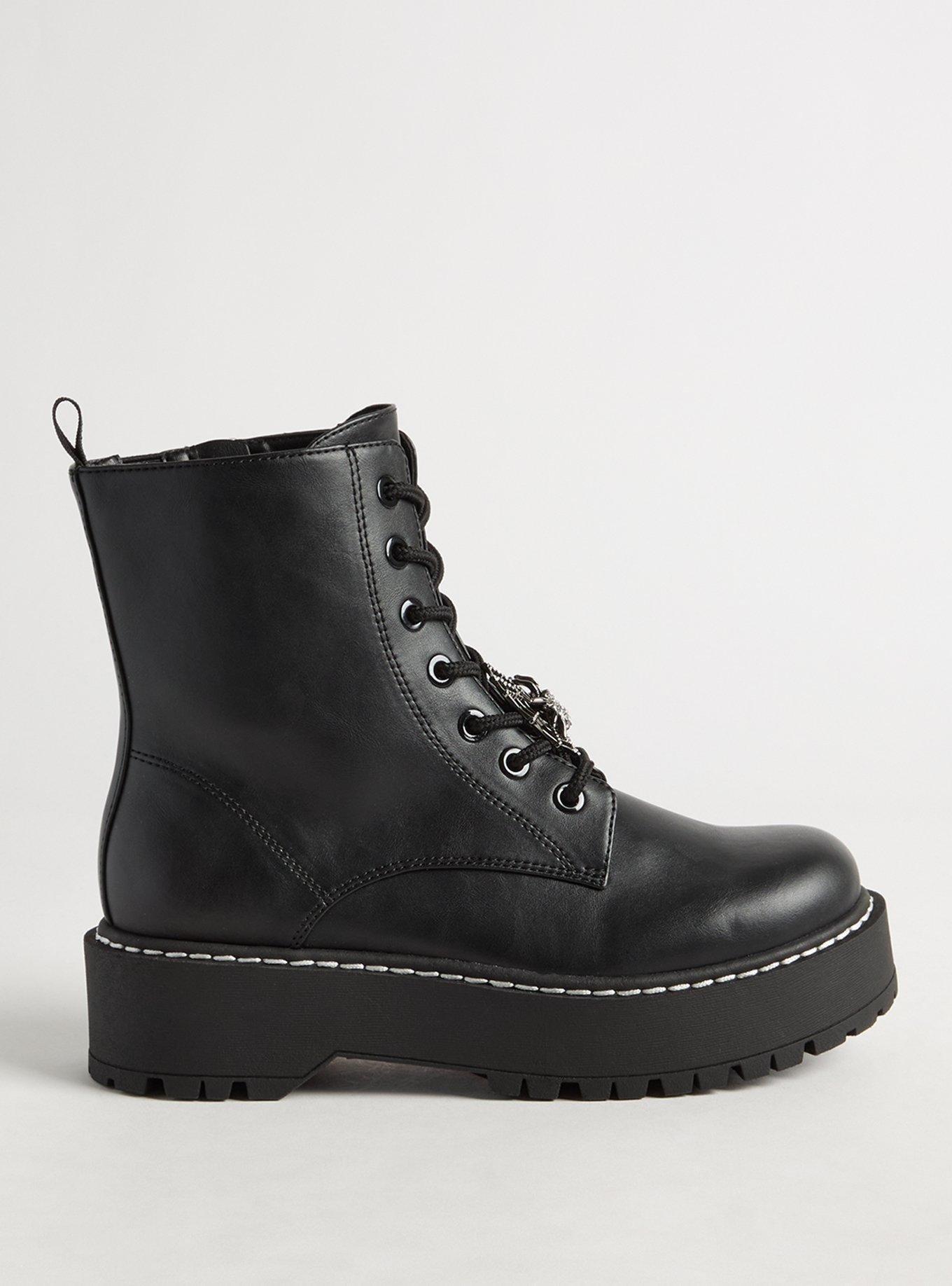 Lace-Up Flat Combat Boot With Charm (WW)