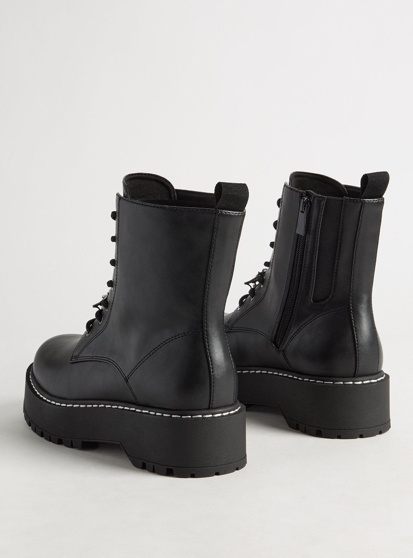 Lace-Up Flat Combat Boot With Charm (WW)
