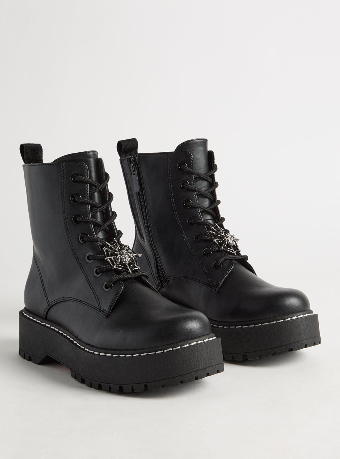 Lace-Up Flat Combat Boot With Charm (WW)