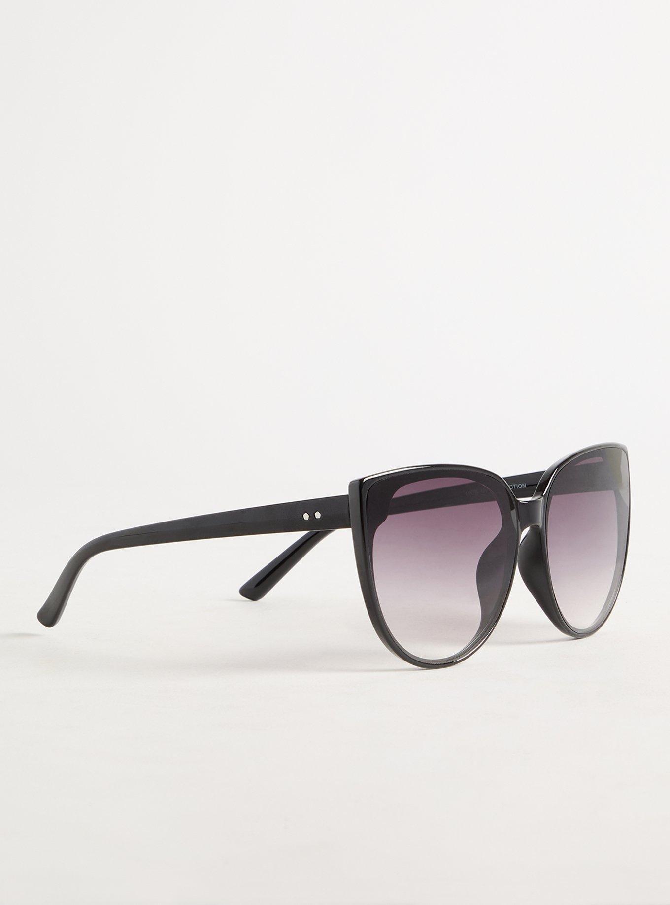 Plus Size Rounded Cat Eye Smoke Lens Sunglasses, BLACK, alternate