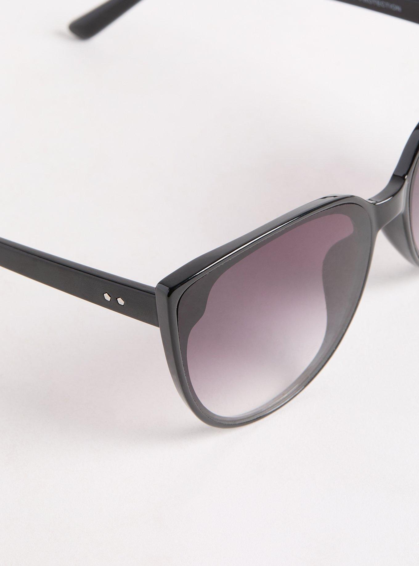 Plus Size Rounded Cat Eye Smoke Lens Sunglasses, BLACK, alternate