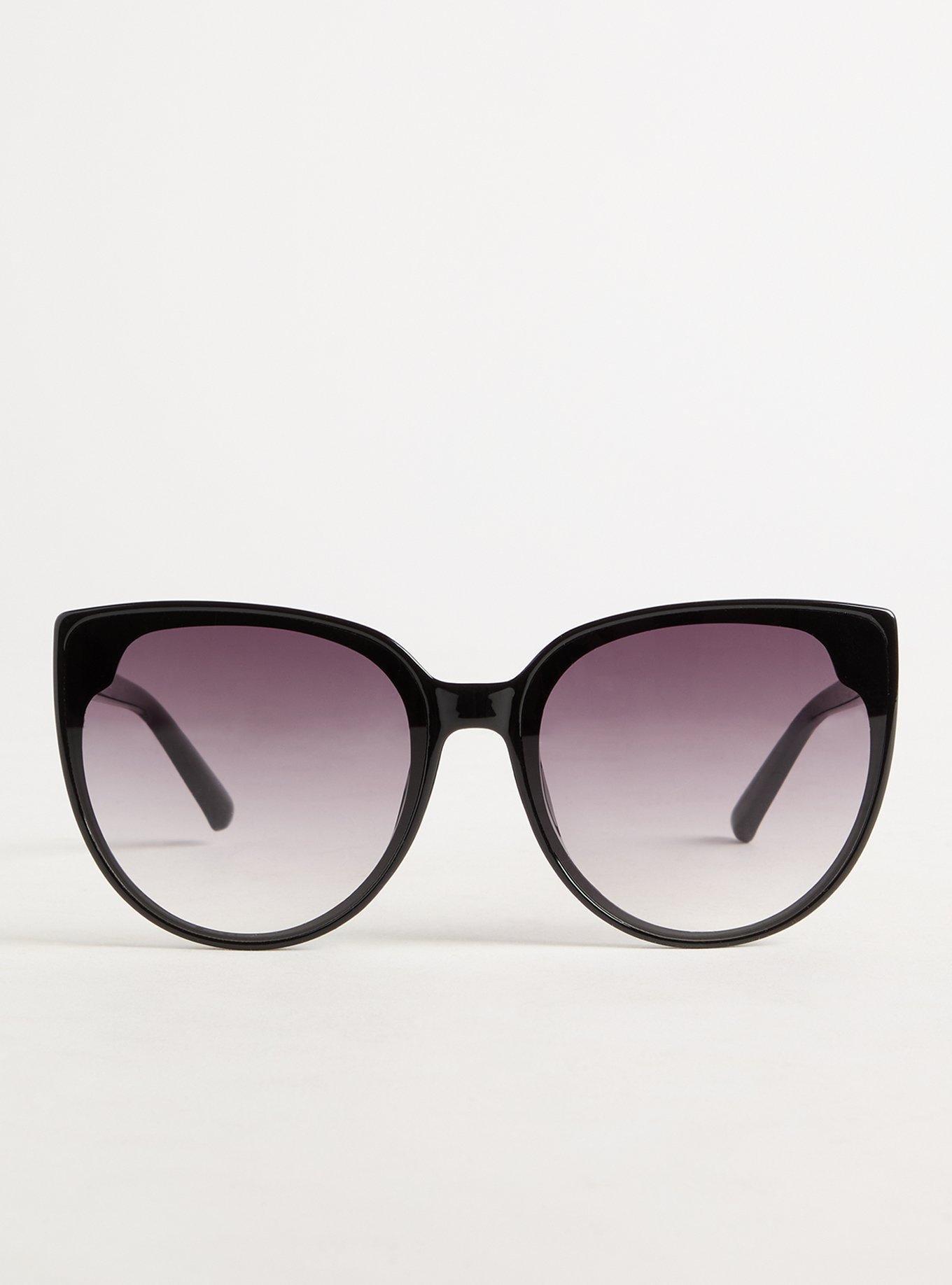 Plus Size Rounded Cat Eye Smoke Lens Sunglasses, BLACK, hi-res