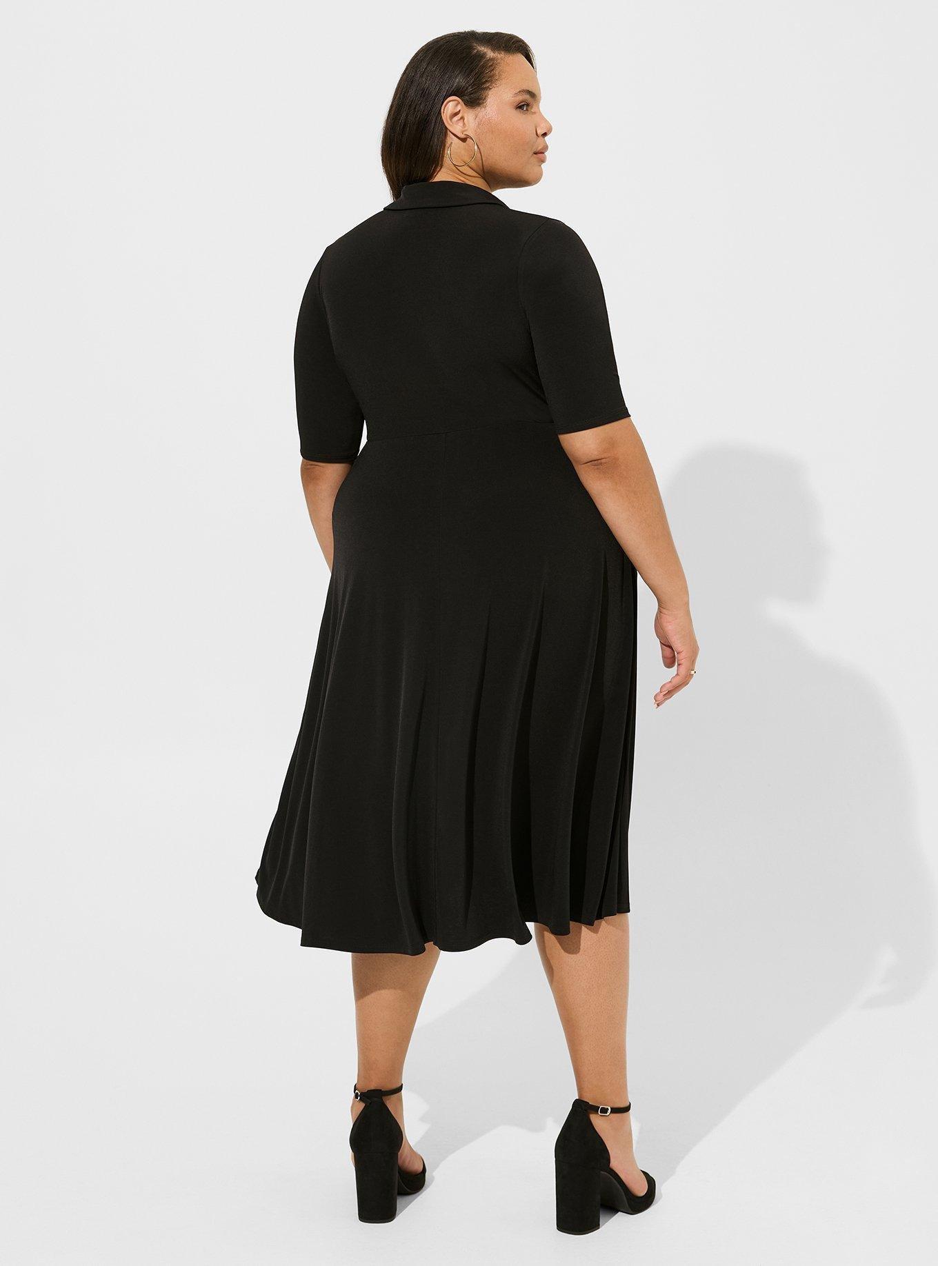 Midi Studio Knit Ruched Collared Dress, DEEP BLACK, alternate