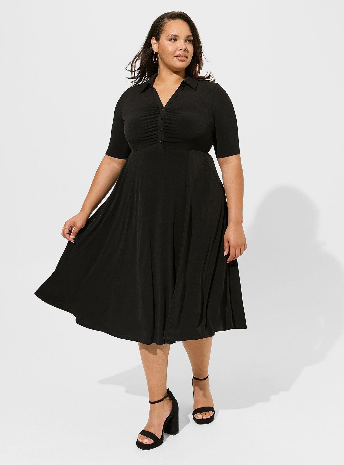 Plus Size - Midi Studio Knit Ruched Collared Dress - Torrid
