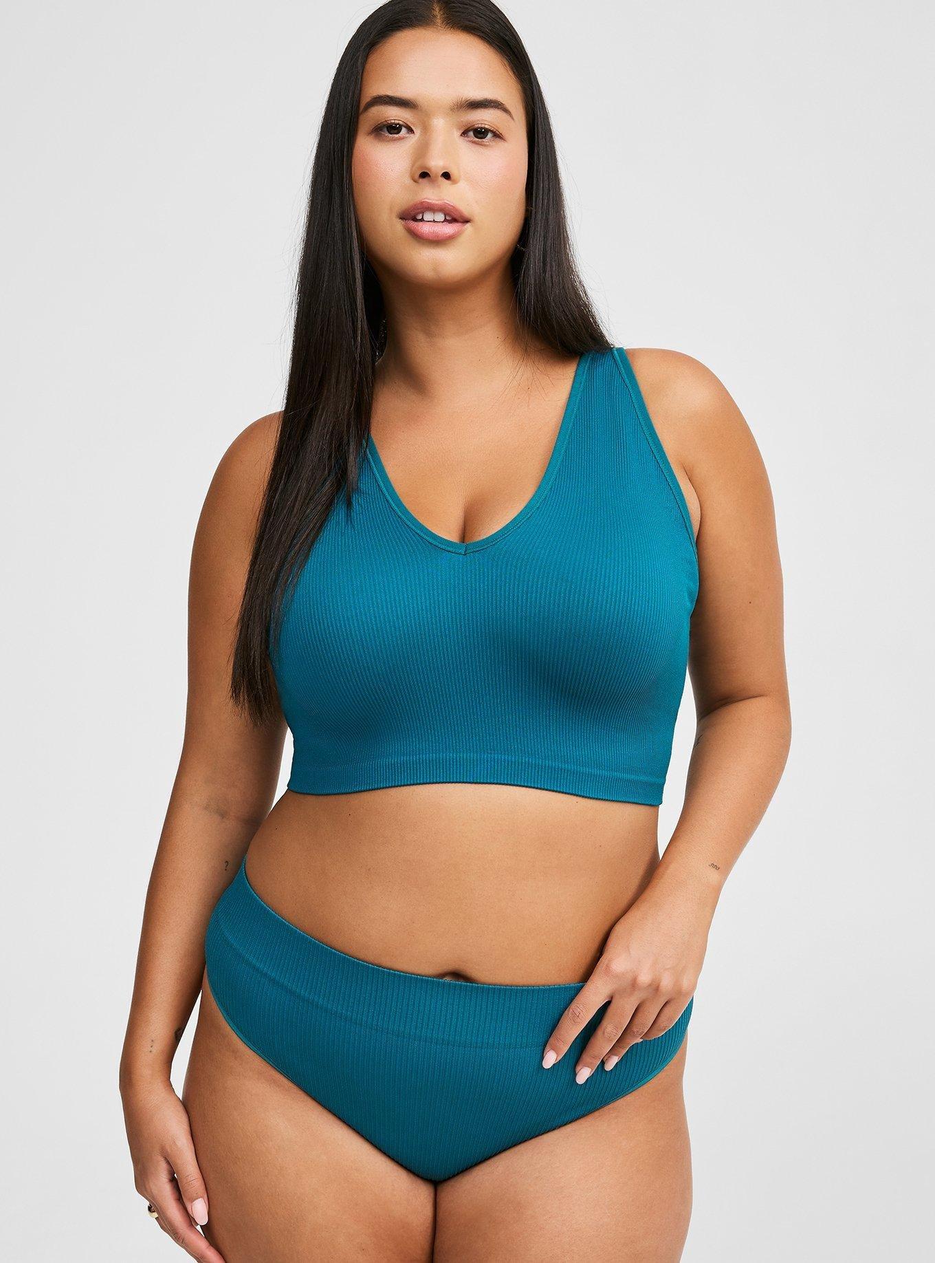 Seamless Rib Deep V Crop Top, DARK TURQUOISE, alternate