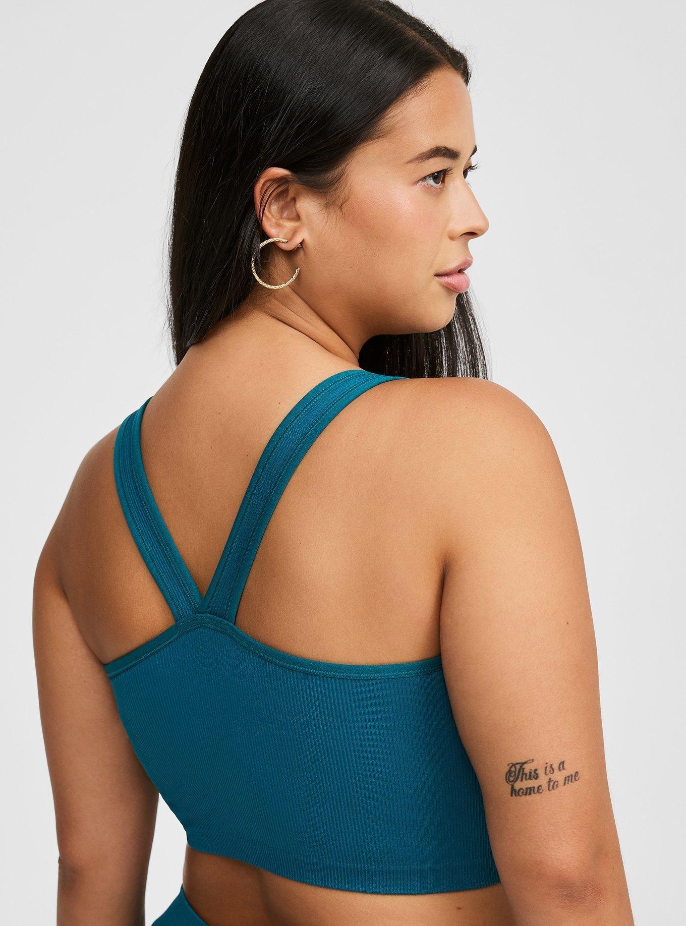 Seamless Rib Deep V Crop Top, DARK TURQUOISE, alternate