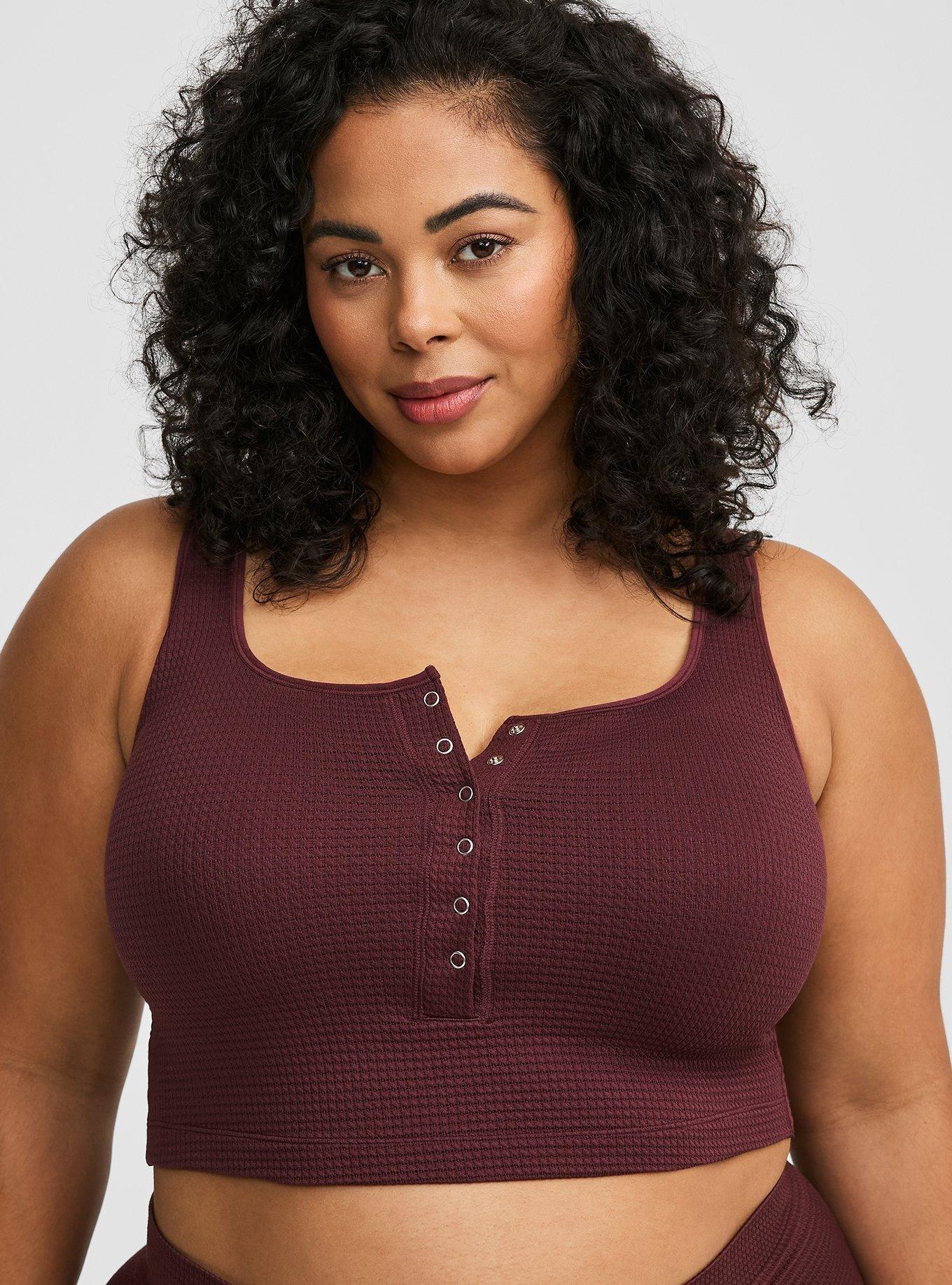 Seamless Waffle Snap Henley Crop Top