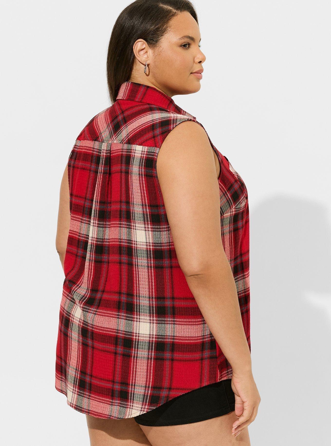 Crinkle Flannel Gauze Sleeveless Hi Low Tank, KIMMIE PLAID, alternate