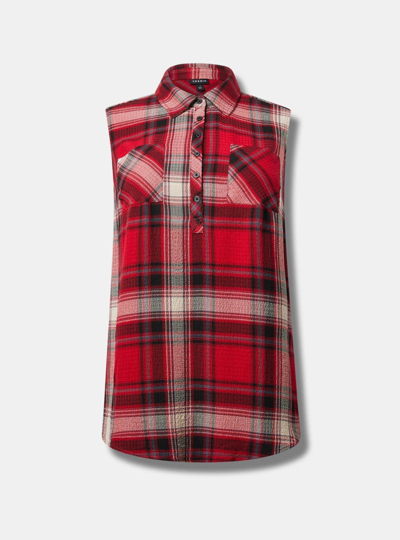 Crinkle Flannel Gauze Sleeveless Hi Low Tank