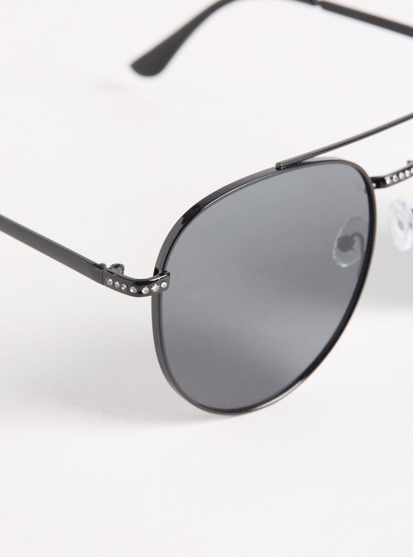 Rhinestone Aviator Smoke Lens Sunglasses