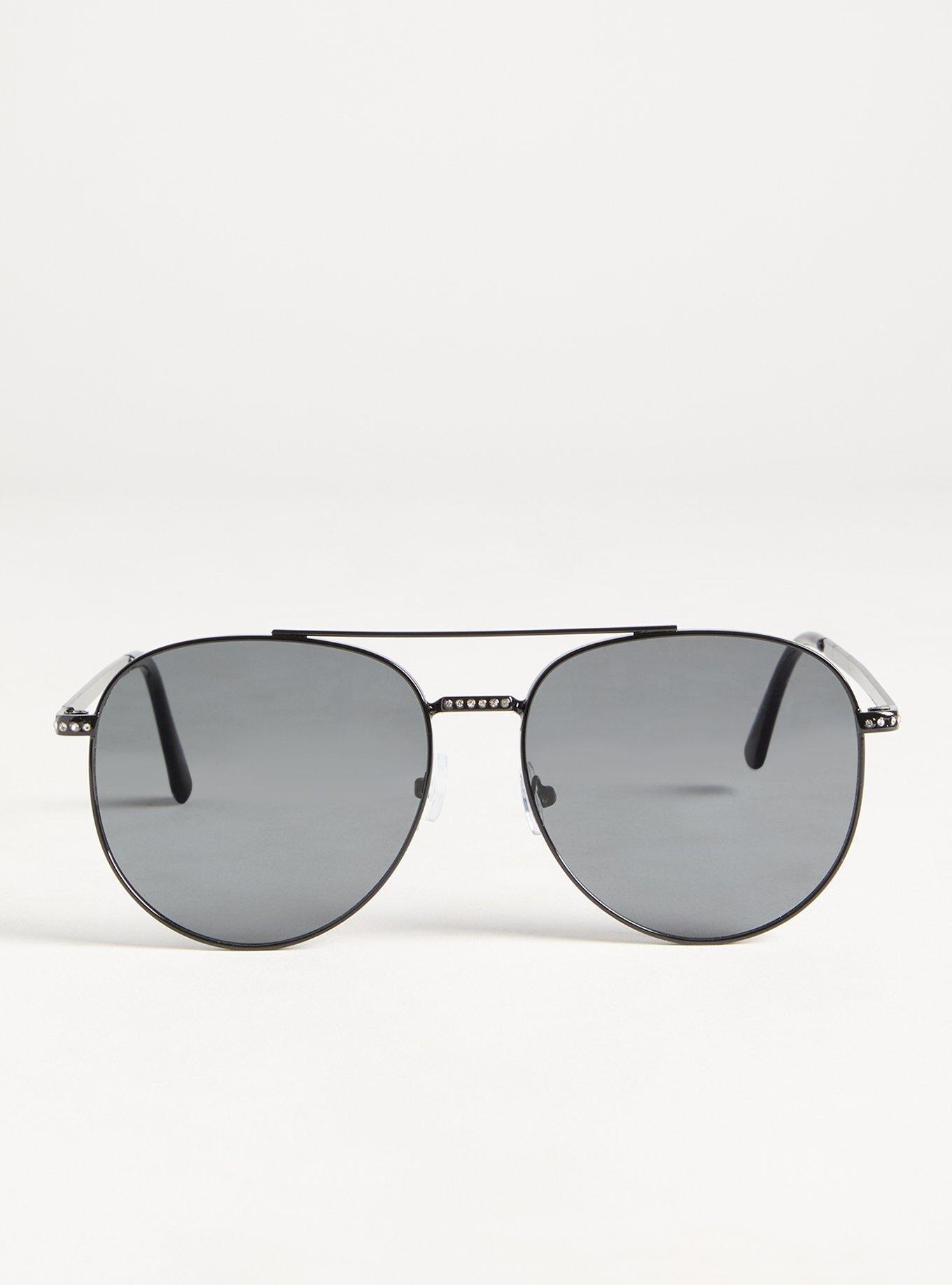 Rhinestone Aviator Smoke Lens Sunglasses