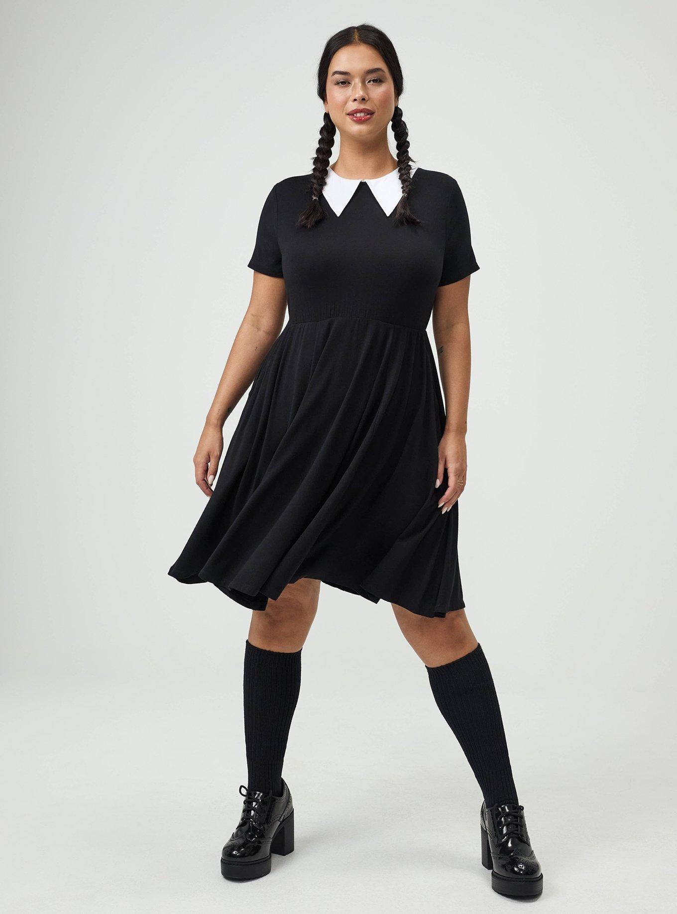 Halloween Collared Skater Dress, DEEP BLACK, hi-res