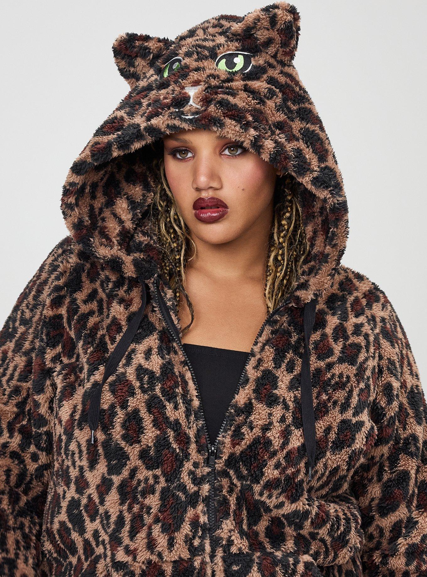 Halloween Fuzzy Cat Hoodie, SWEEPING LEOPARD BROWN, alternate