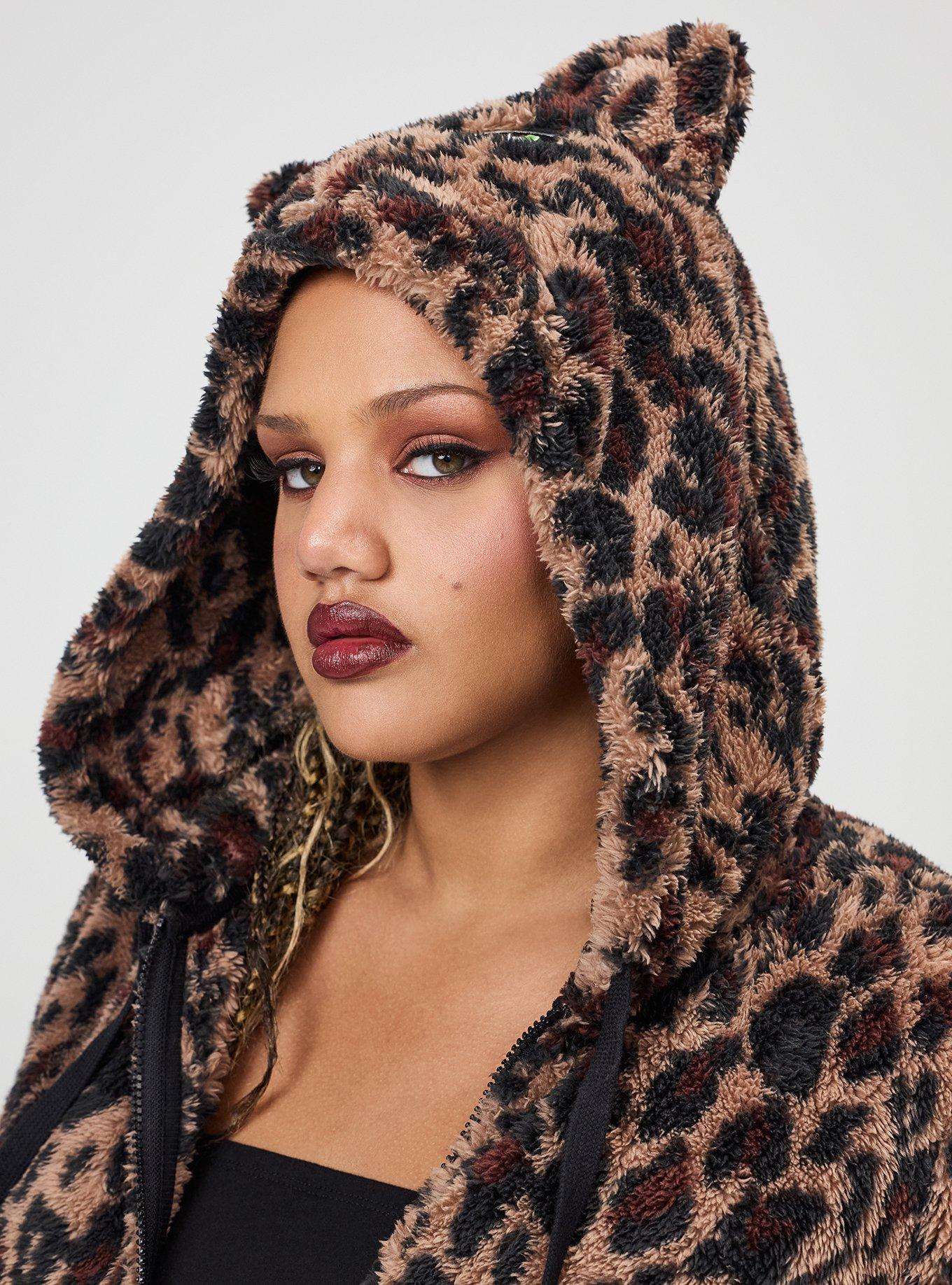 Halloween Fuzzy Cat Hoodie, SWEEPING LEOPARD BROWN, alternate