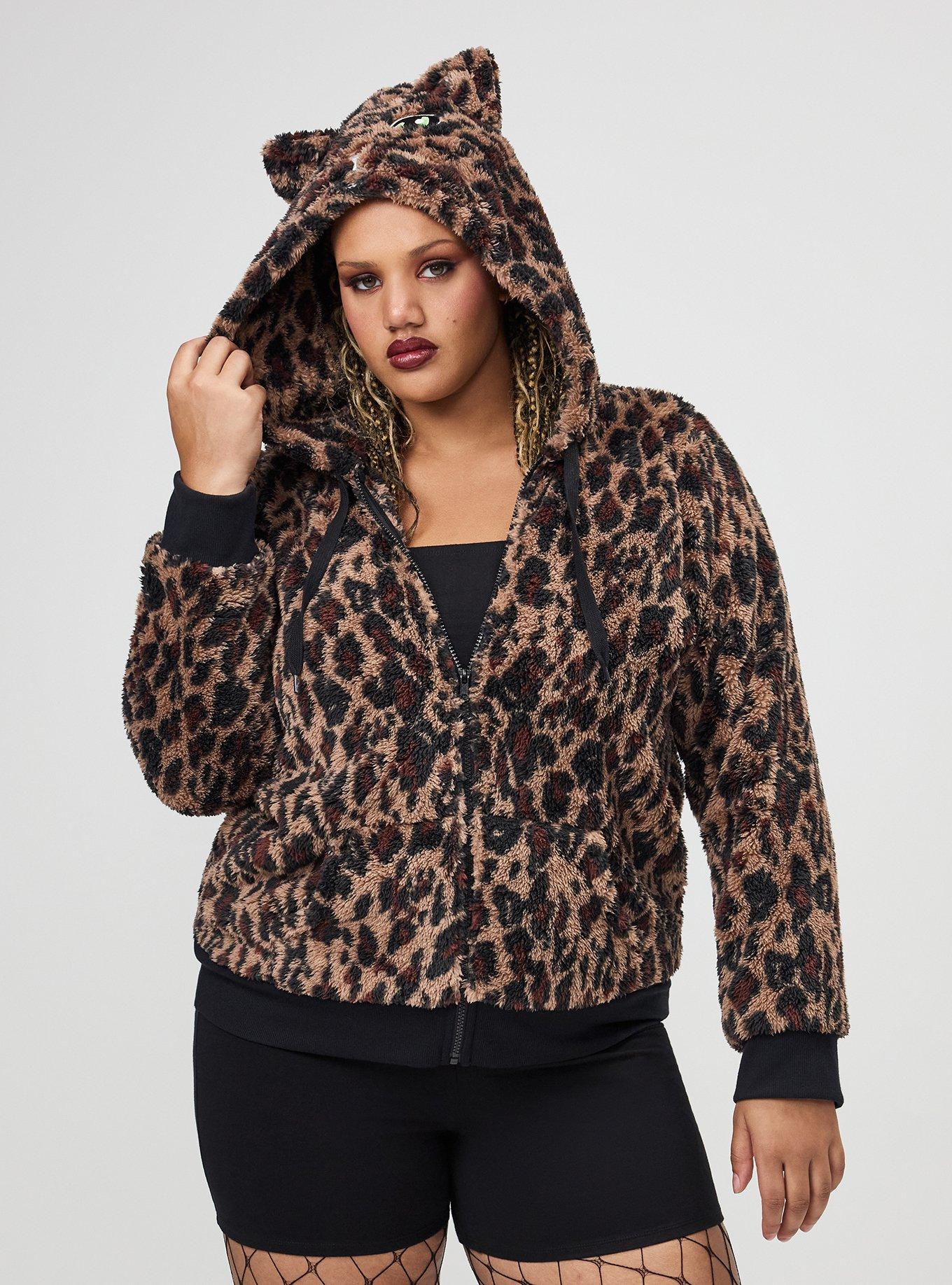 Halloween Fuzzy Cat Hoodie, SWEEPING LEOPARD BROWN, hi-res