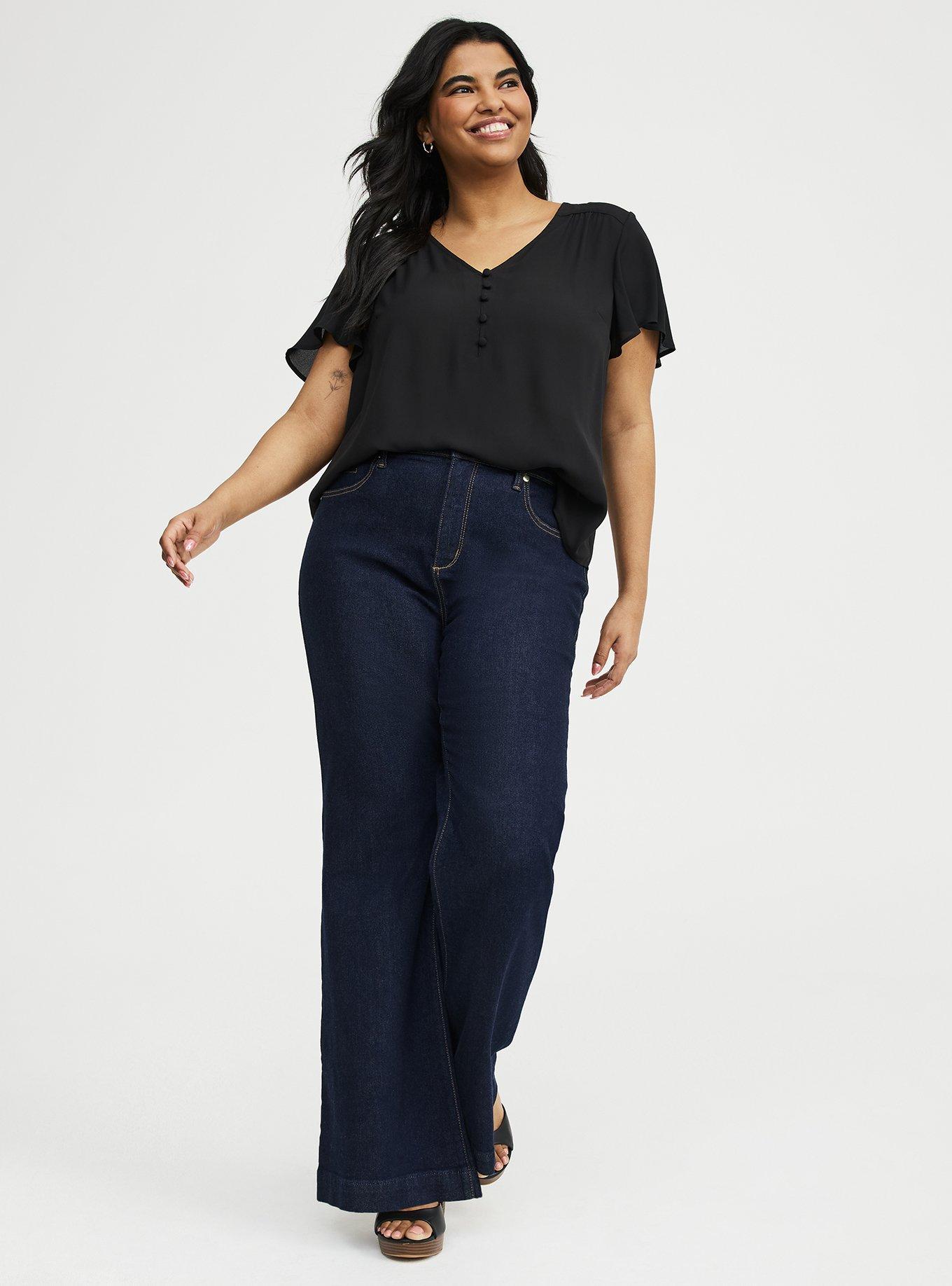 Harper Georgette Pullover Flutter Sleeve Blouse, DEEP BLACK, alternate