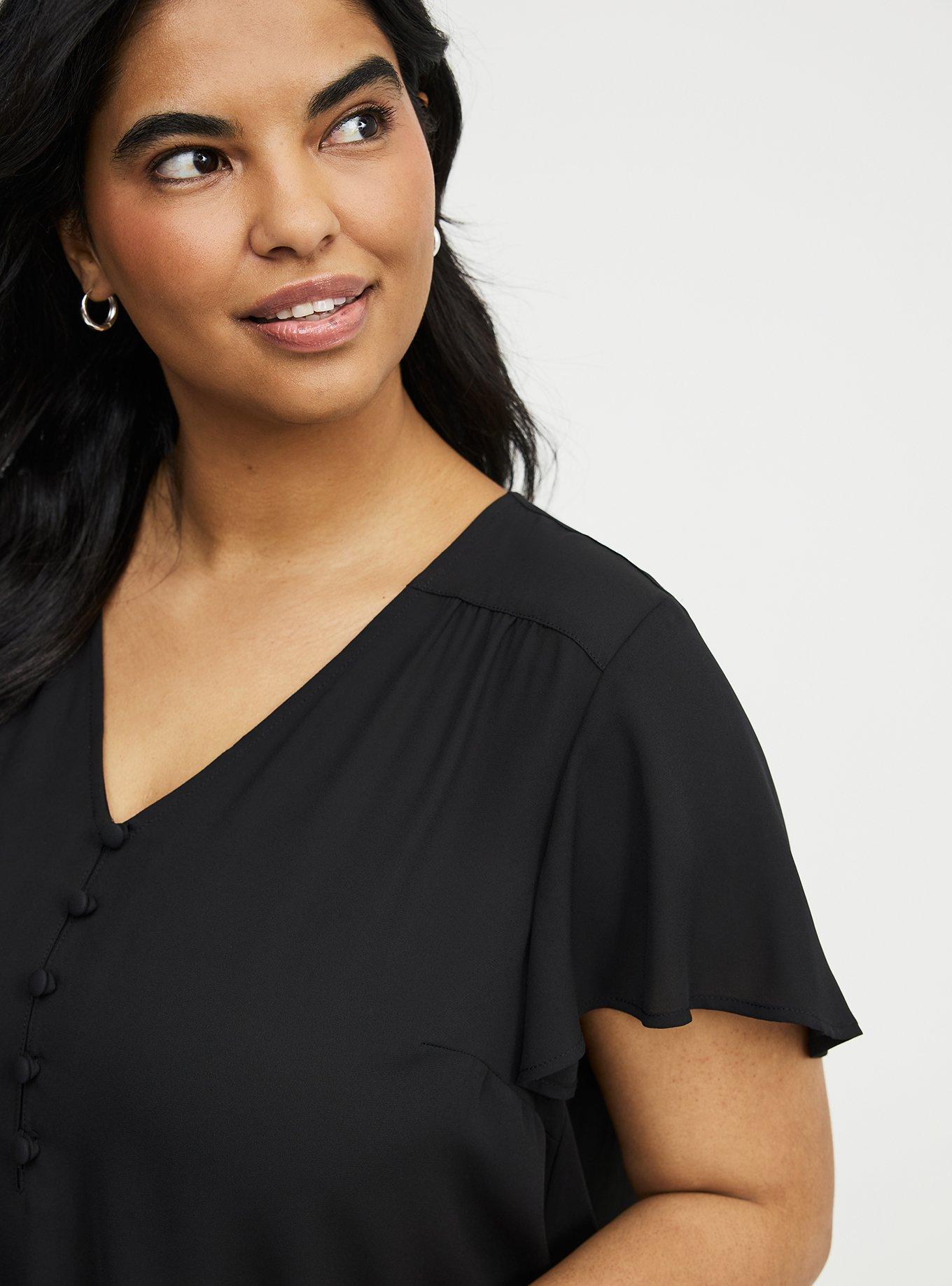 Harper Georgette Pullover Flutter Sleeve Blouse, DEEP BLACK, alternate