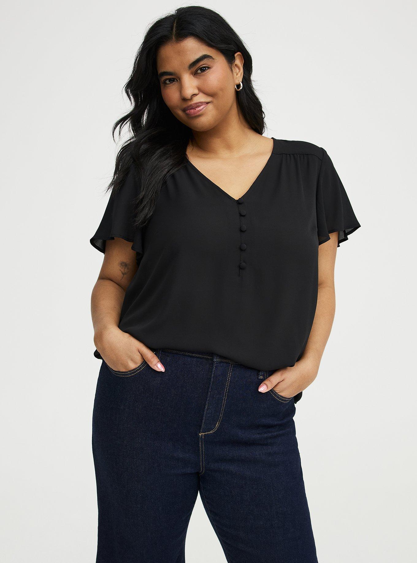 Harper Georgette Pullover Flutter Sleeve Blouse, DEEP BLACK, alternate