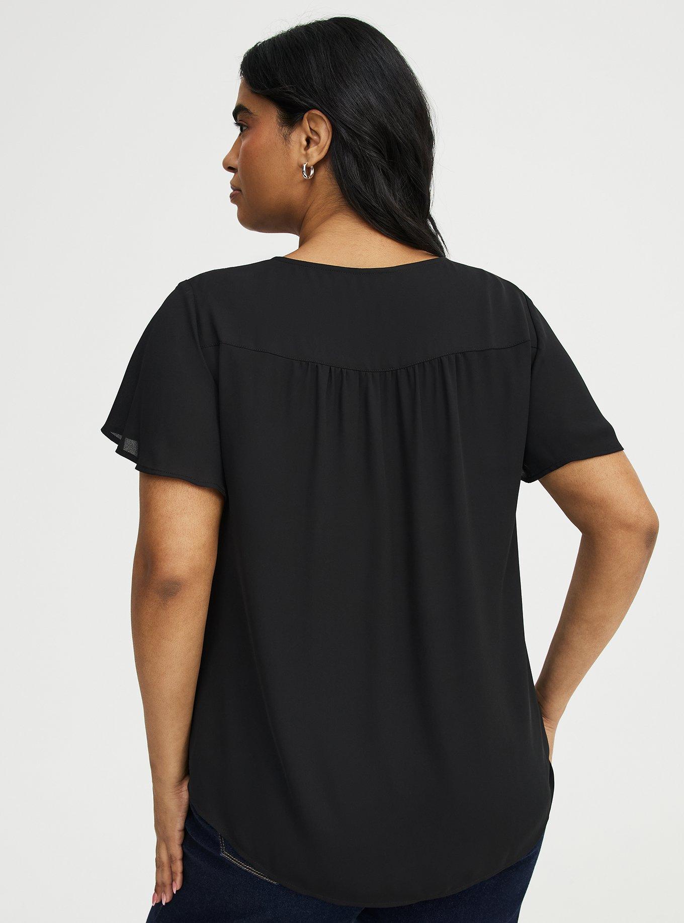 Harper Georgette Pullover Flutter Sleeve Blouse, DEEP BLACK, alternate