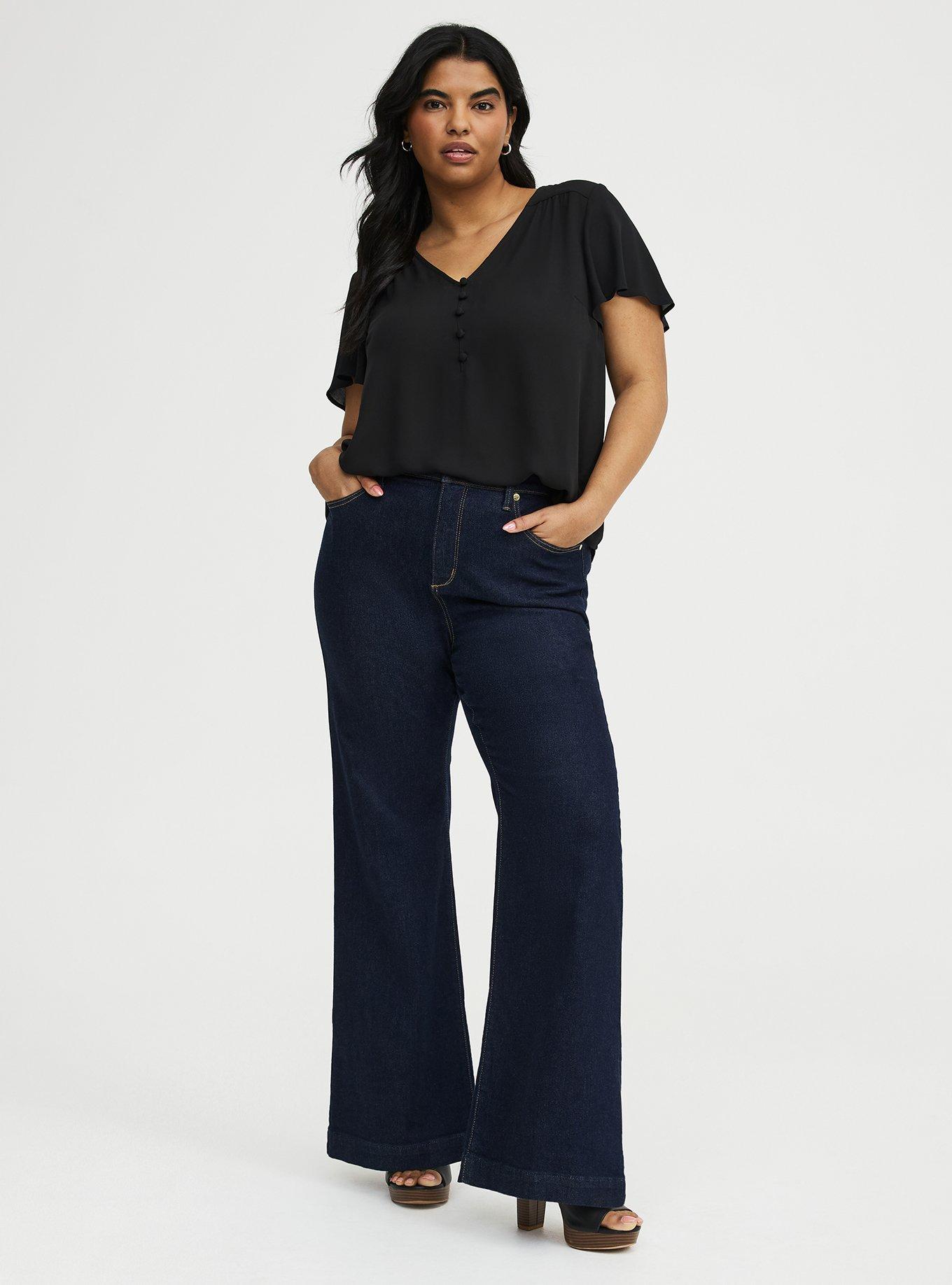 Harper Georgette Pullover Flutter Sleeve Blouse, DEEP BLACK, alternate