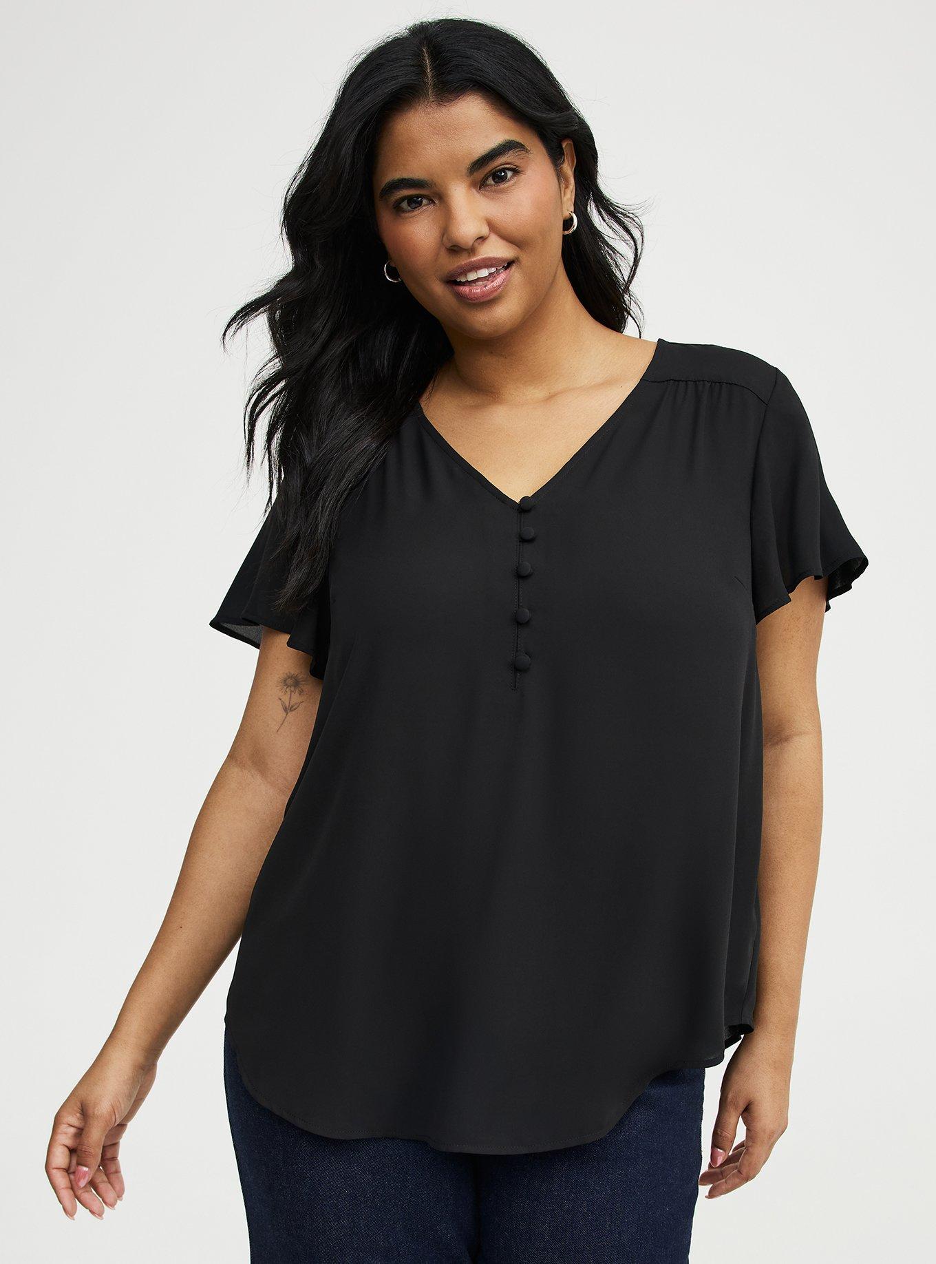Harper Georgette Pullover Flutter Sleeve Blouse, DEEP BLACK, hi-res