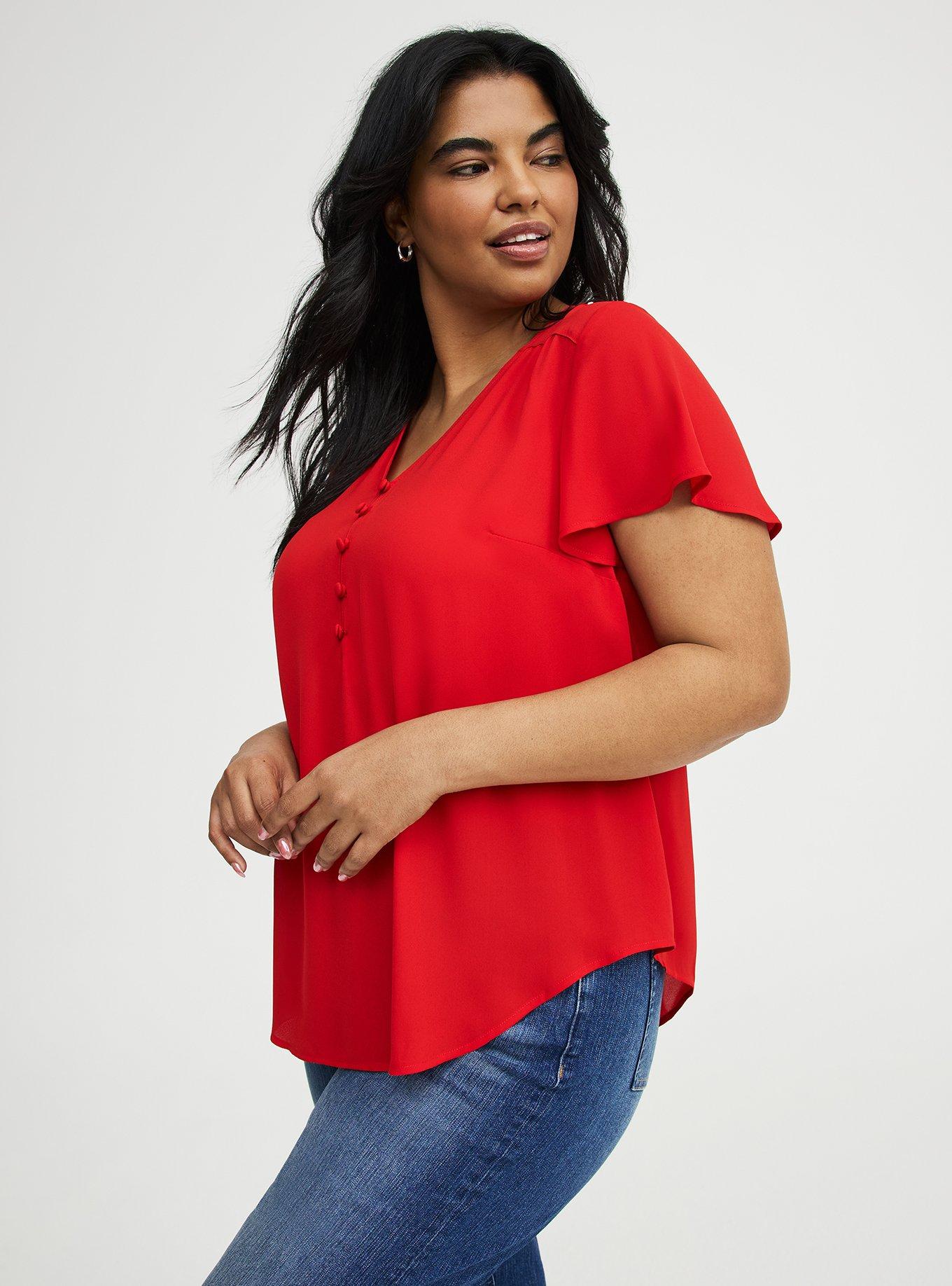 Harper Georgette Pullover Flutter Sleeve Blouse, ADRENALINE RUSH, alternate