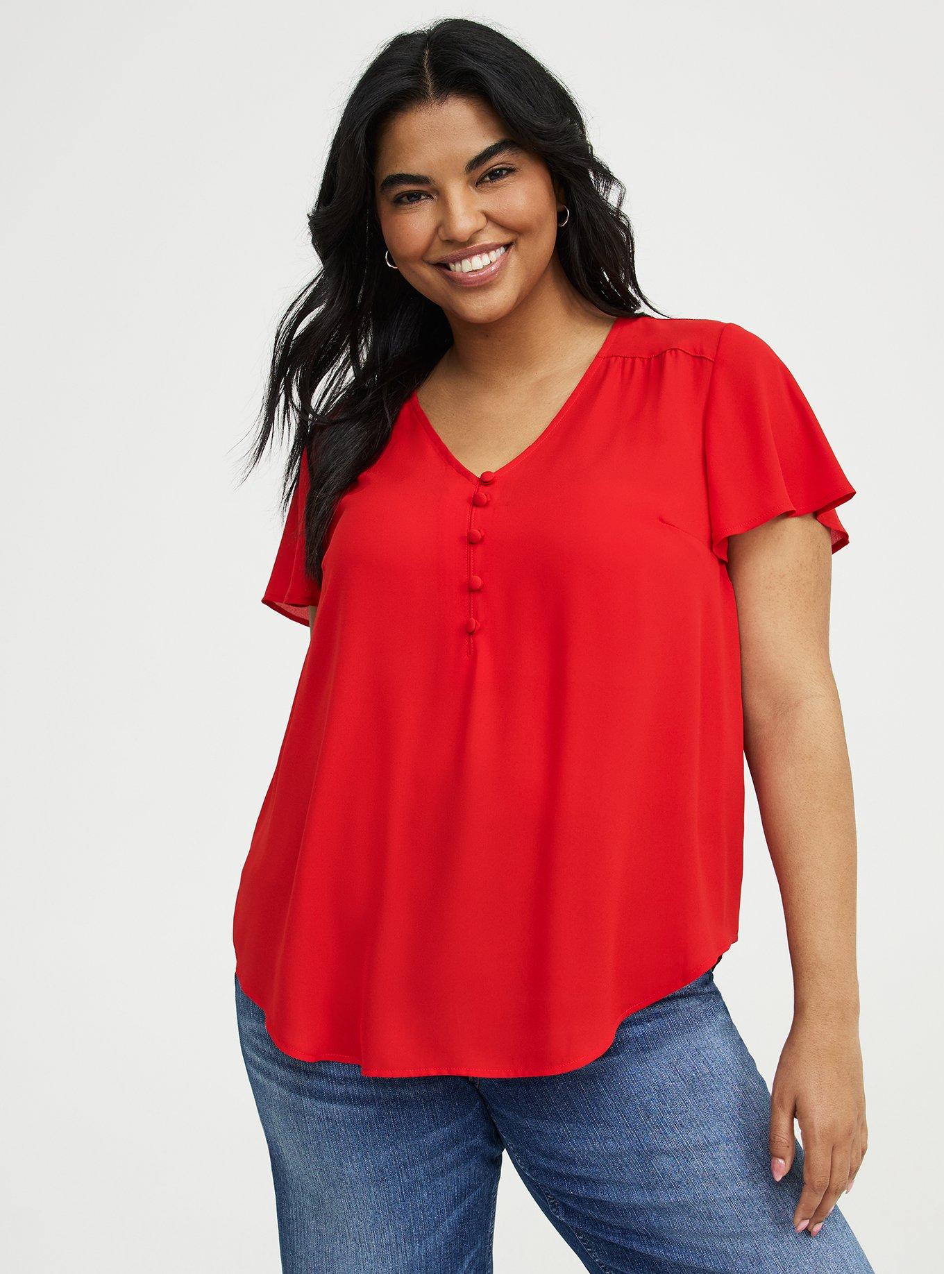 Harper Georgette Pullover Flutter Sleeve Blouse, ADRENALINE RUSH, hi-res