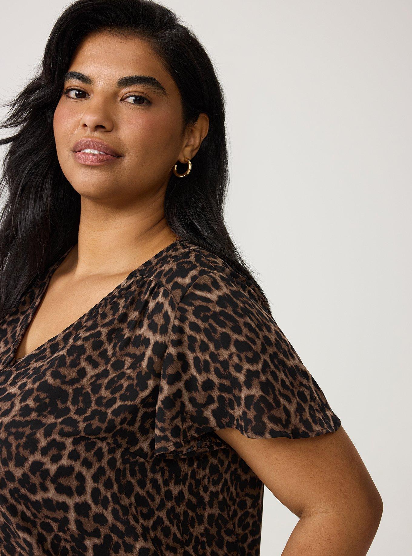 Harper Georgette Pullover Flutter Sleeve Blouse, ON THE PROWL LEOPARD CHOCOLATE, alternate