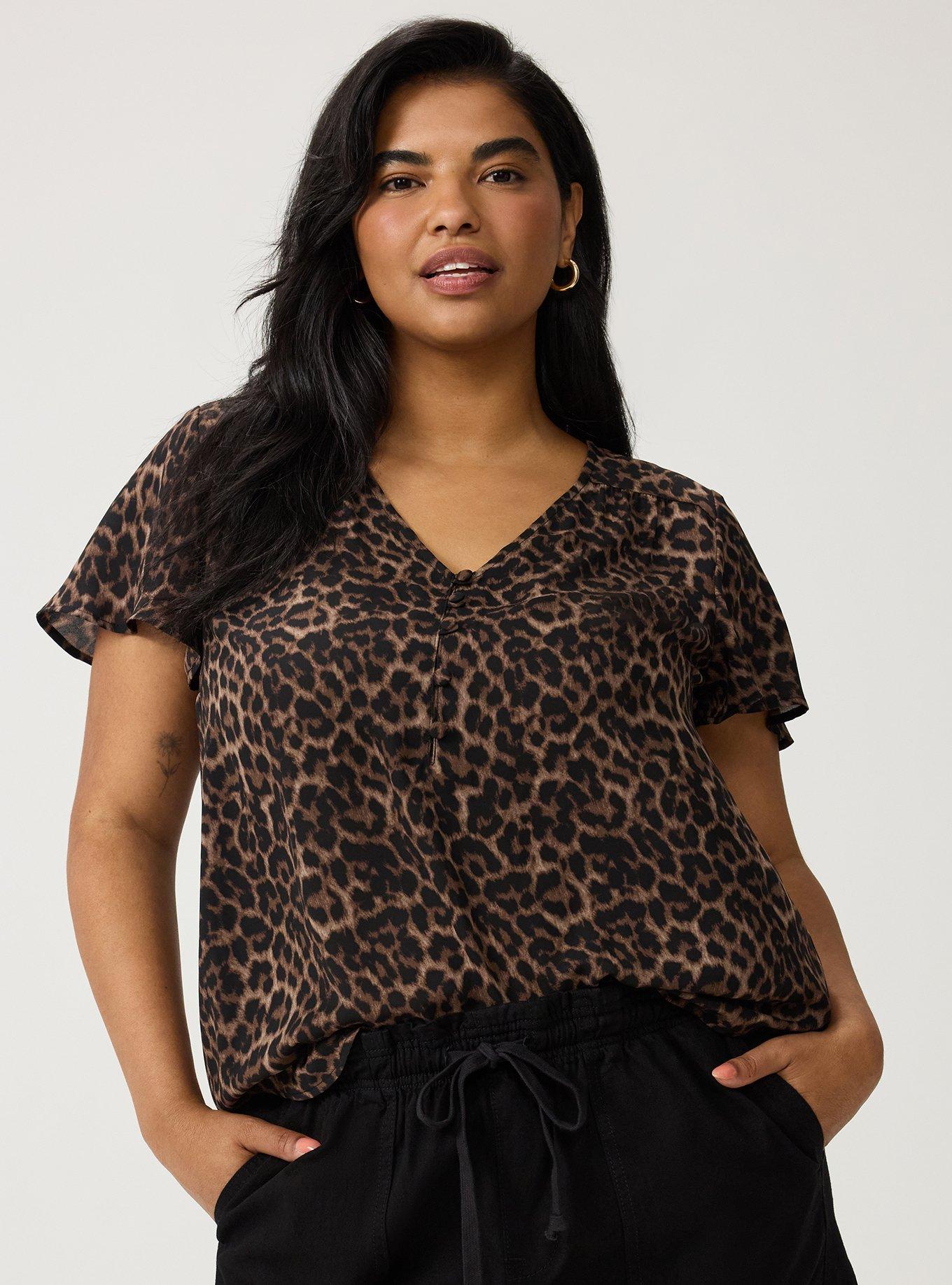 Harper Georgette Pullover Flutter Sleeve Blouse, ON THE PROWL LEOPARD CHOCOLATE, alternate