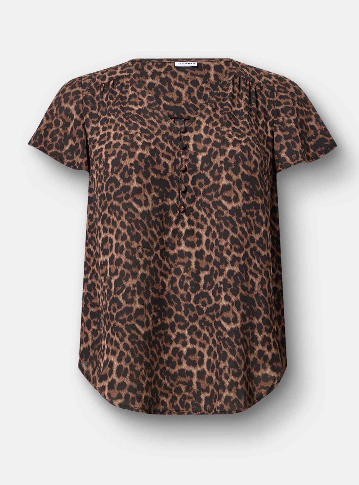 Harper Georgette Pullover Flutter Sleeve Blouse, ON THE PROWL LEOPARD CHOCOLATE, hi-res