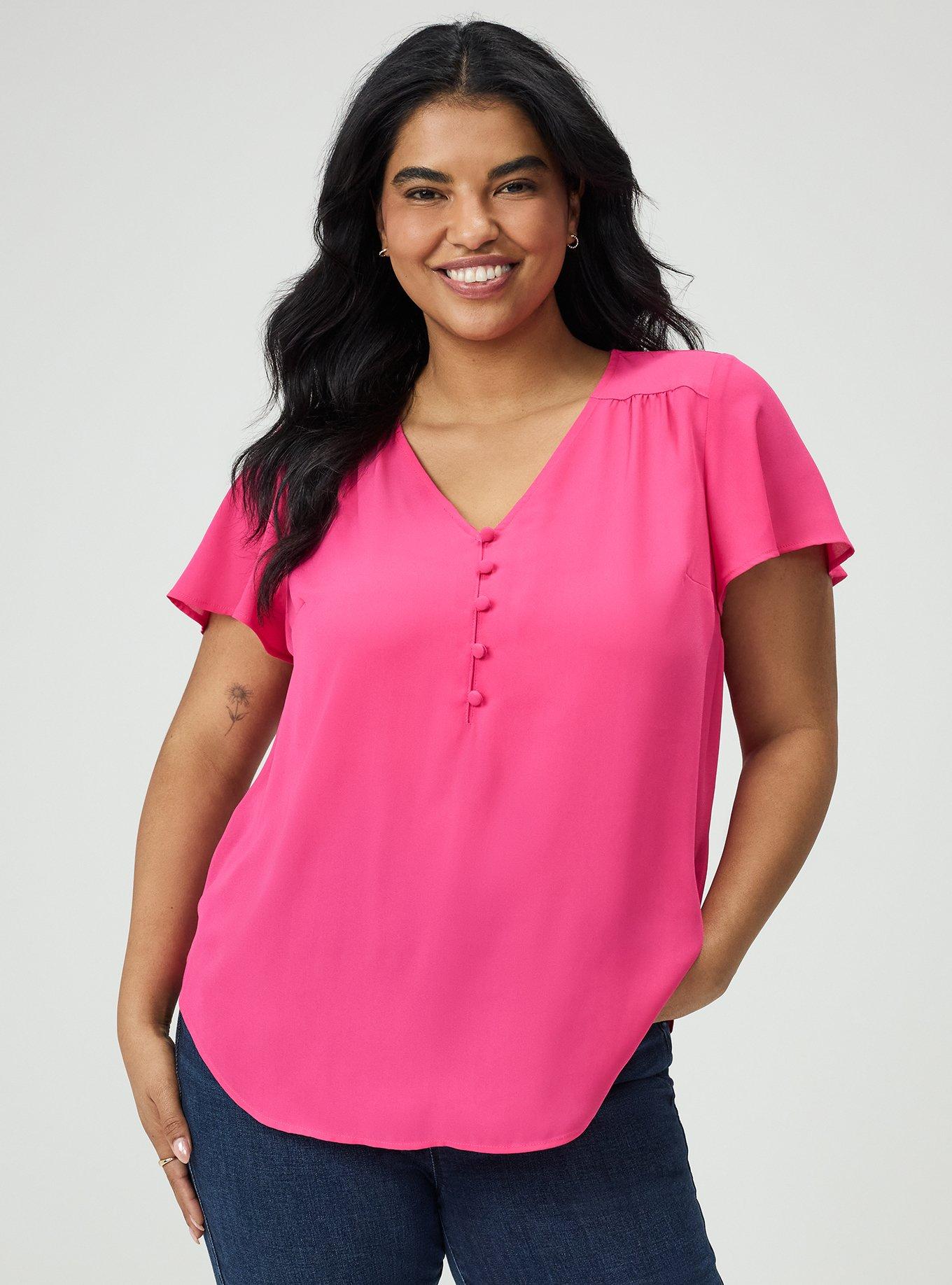 Harper Georgette Pullover Flutter Sleeve Blouse, BEETROOT PURPLE, hi-res