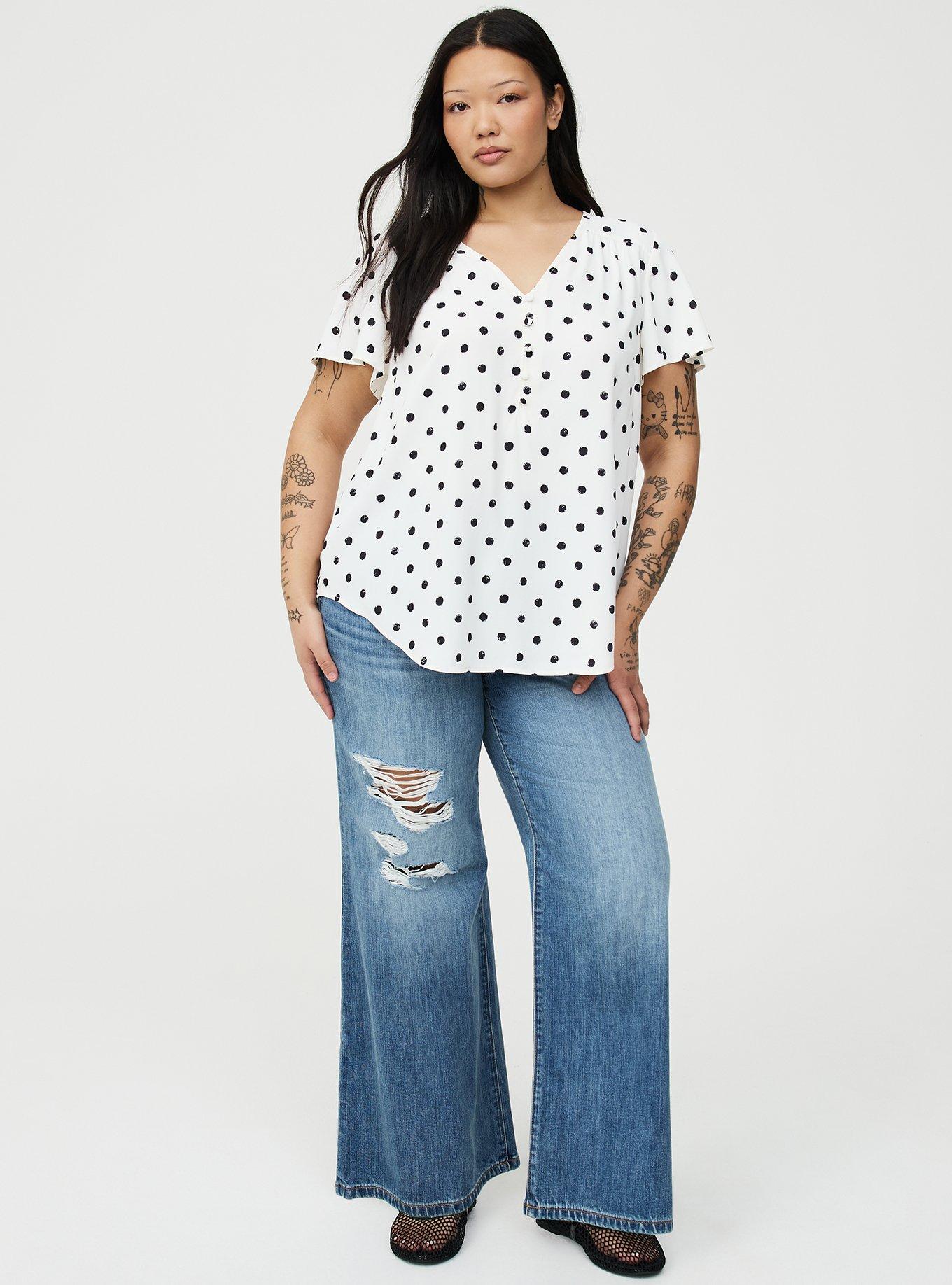 Harper Georgette Pullover Flutter Sleeve Blouse, SCRIBBLE DOT WHITE, alternate